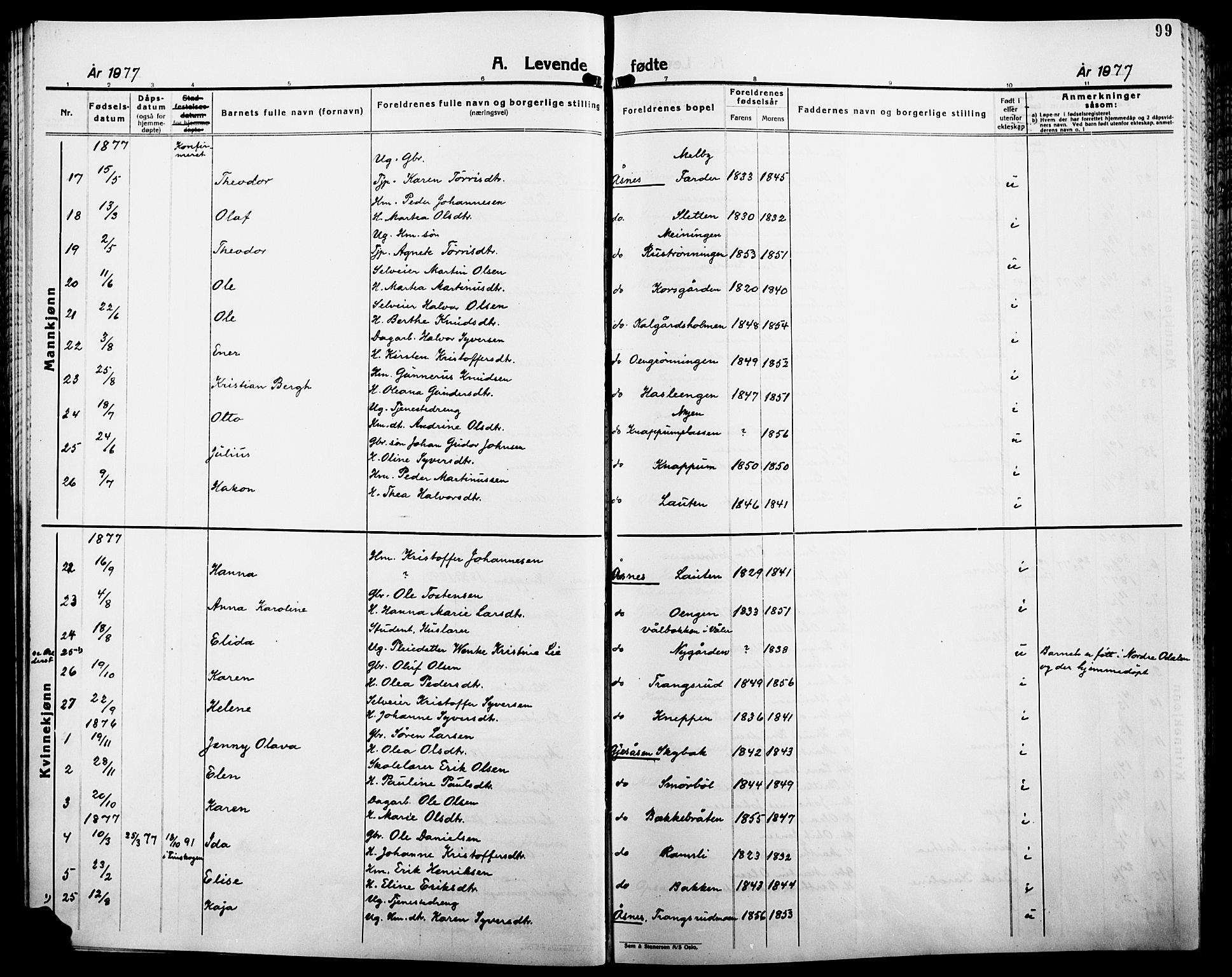 Åsnes prestekontor, AV/SAH-PREST-042/H/Ha/Haa/L0000B: Parish register (official), 1870-1889, p. 99