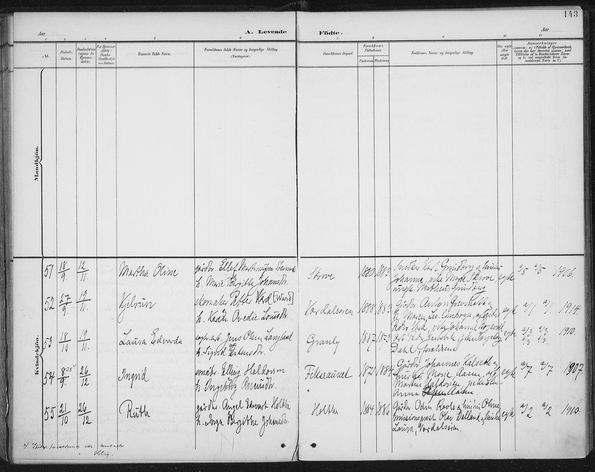 Ministerialprotokoller, klokkerbøker og fødselsregistre - Nord-Trøndelag, SAT/A-1458/723/L0246: Parish register (official) no. 723A15, 1900-1917, p. 143