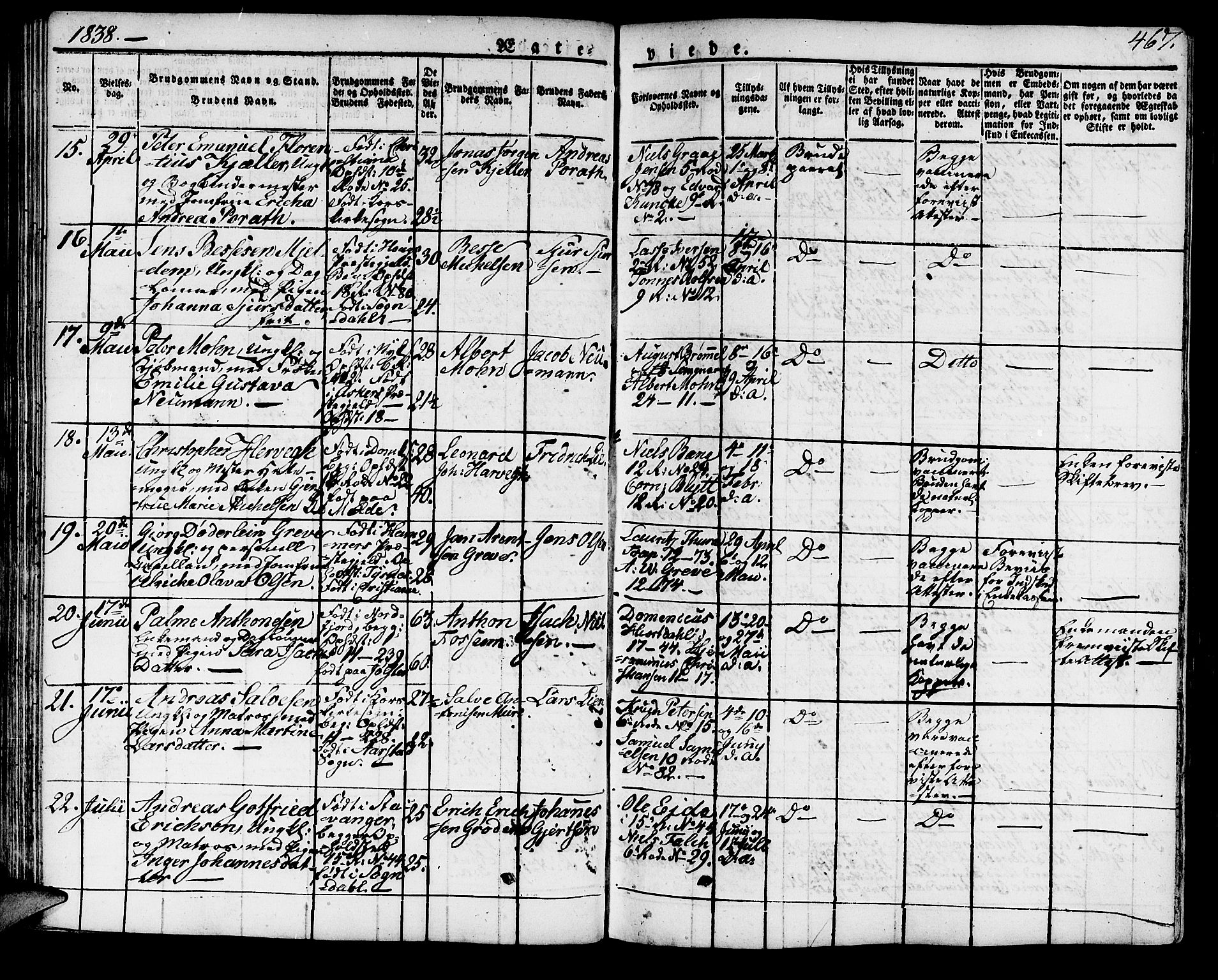 Domkirken sokneprestembete, SAB/A-74801/H/Haa/L0012: Parish register (official) no. A 12, 1821-1840, p. 467