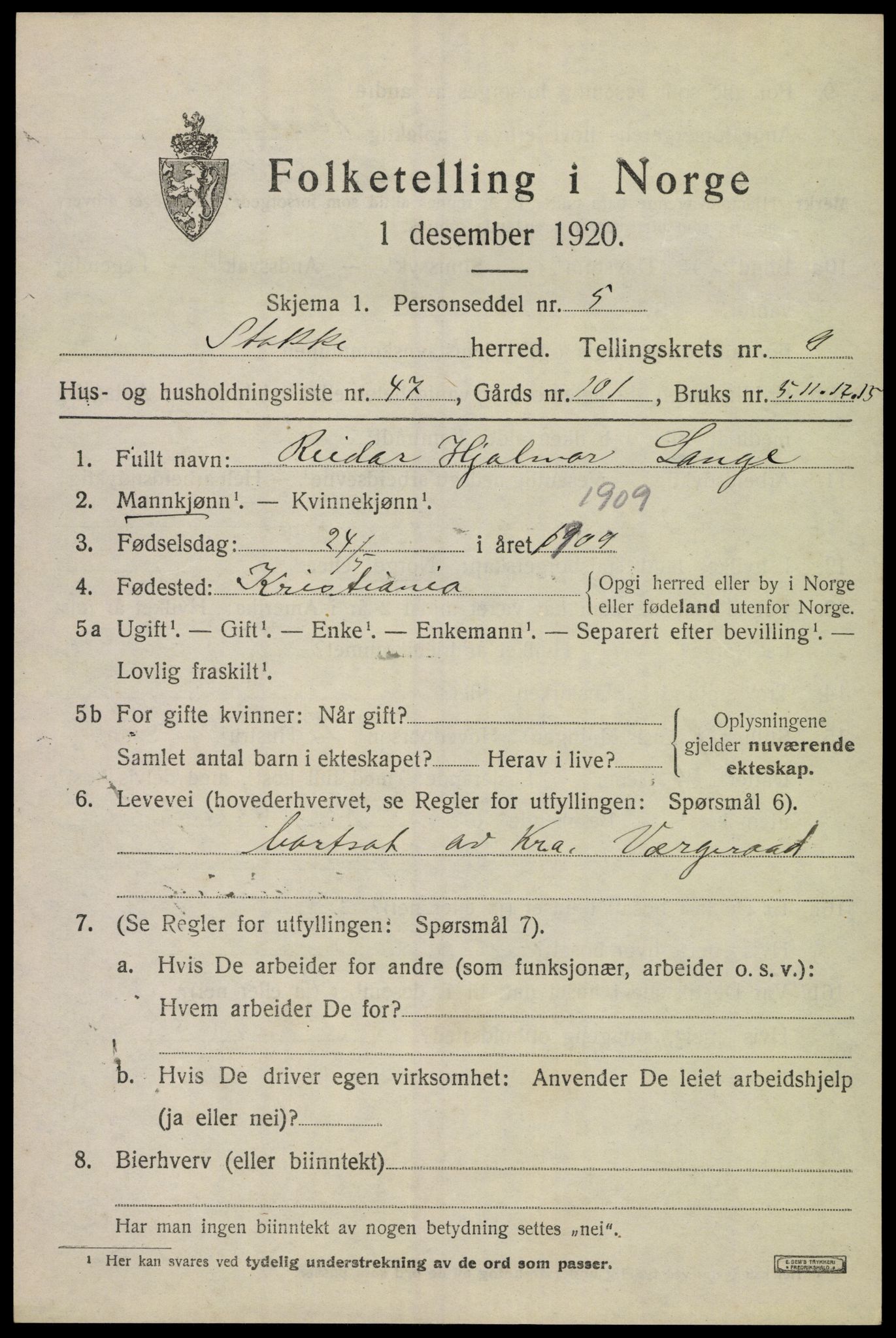 SAKO, 1920 census for Stokke, 1920, p. 10924