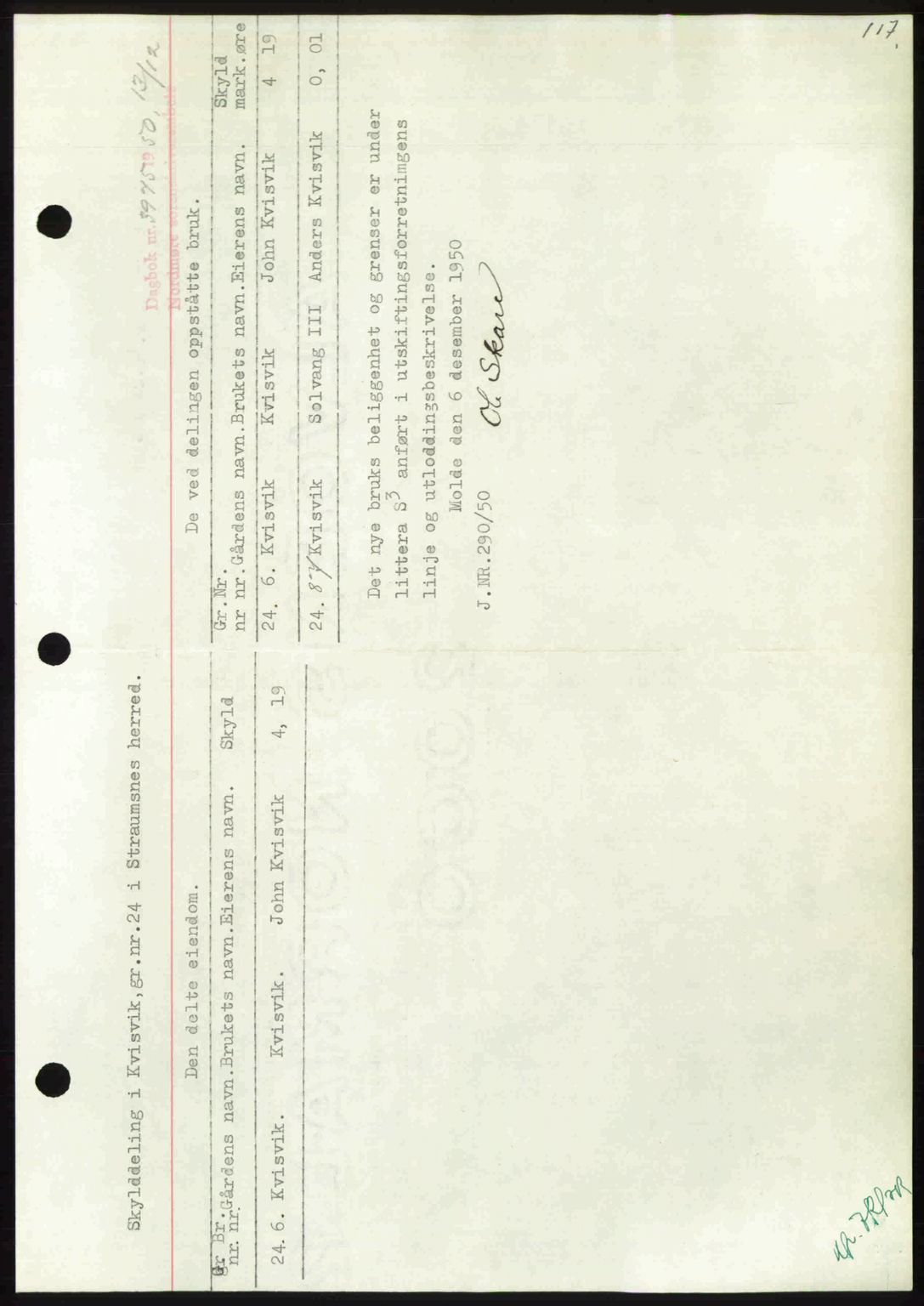 Nordmøre sorenskriveri, AV/SAT-A-4132/1/2/2Ca: Mortgage book no. A117, 1950-1950, Diary no: : 3975/1950