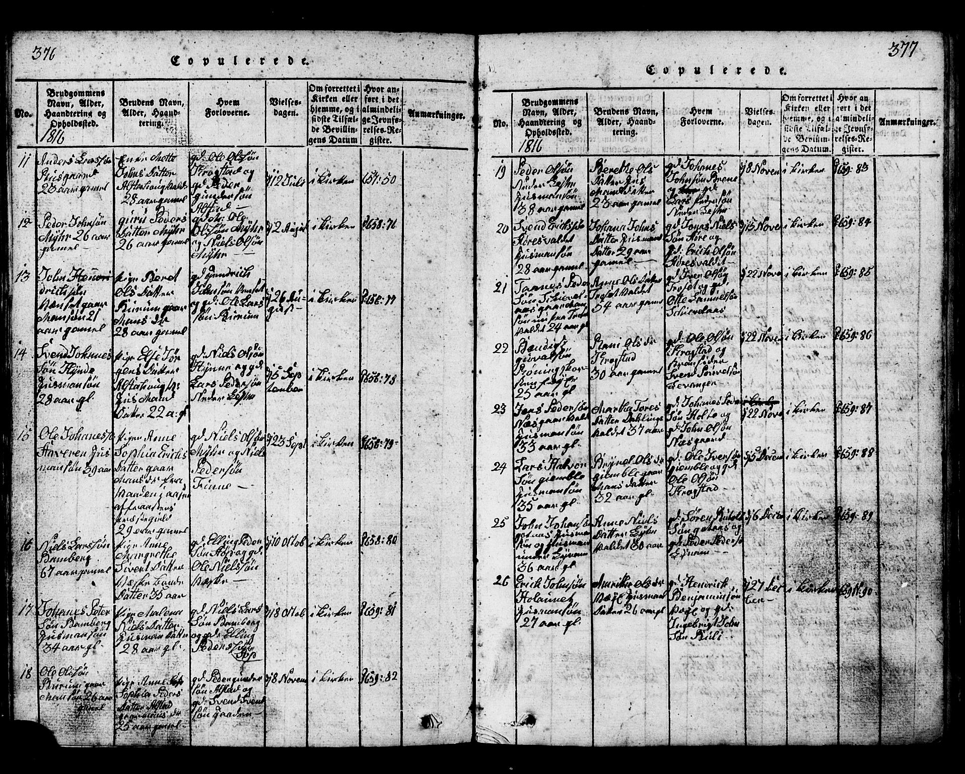 Ministerialprotokoller, klokkerbøker og fødselsregistre - Nord-Trøndelag, SAT/A-1458/717/L0169: Parish register (copy) no. 717C01, 1816-1834, p. 376-377
