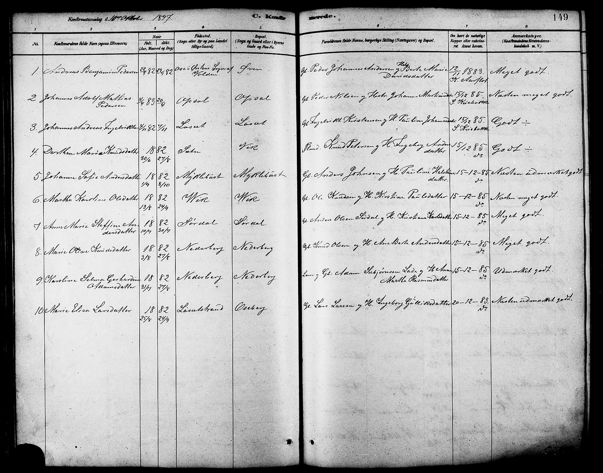 Ministerialprotokoller, klokkerbøker og fødselsregistre - Møre og Romsdal, AV/SAT-A-1454/502/L0027: Parish register (copy) no. 502C01, 1878-1908, p. 149