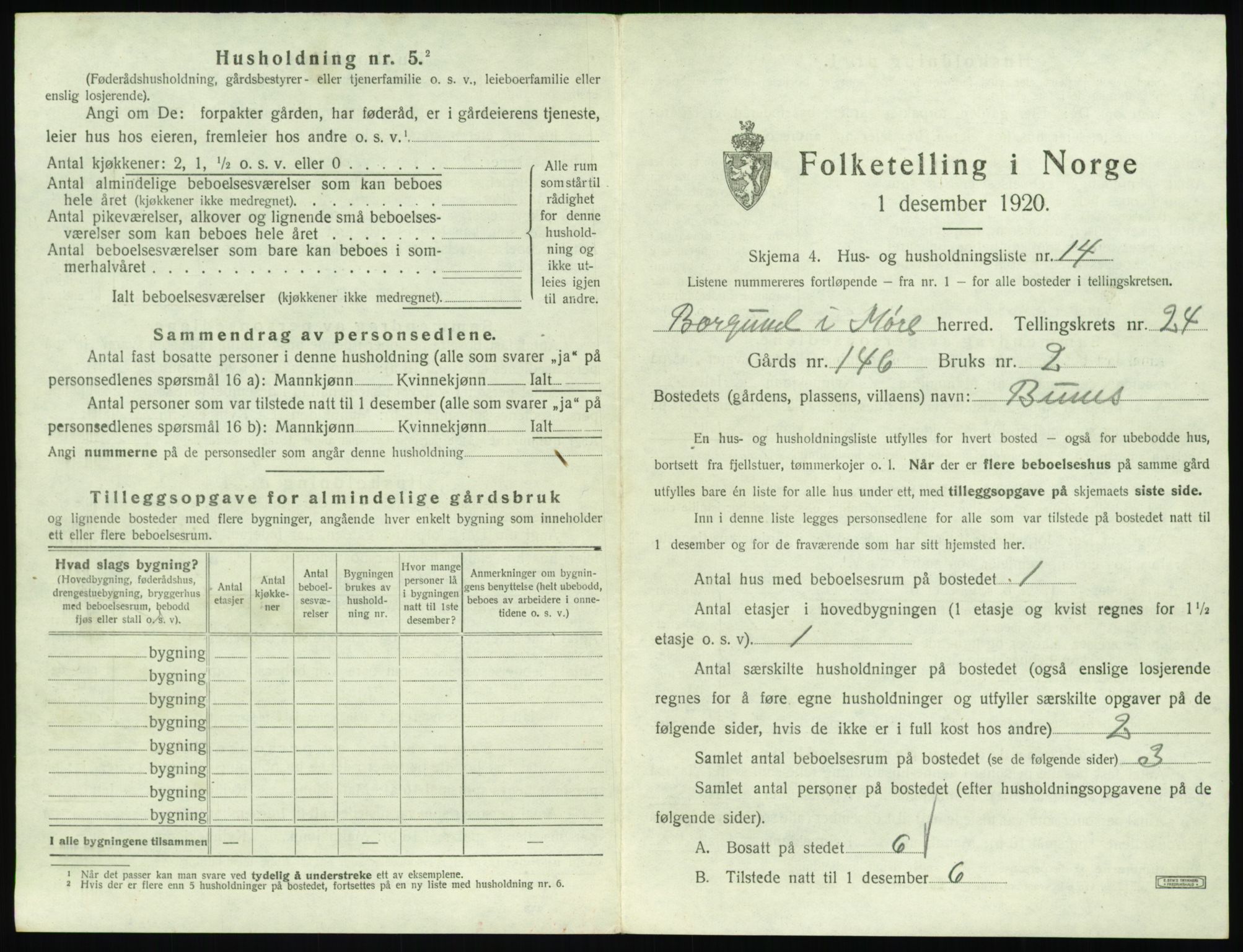 SAT, 1920 census for Borgund, 1920, p. 2010