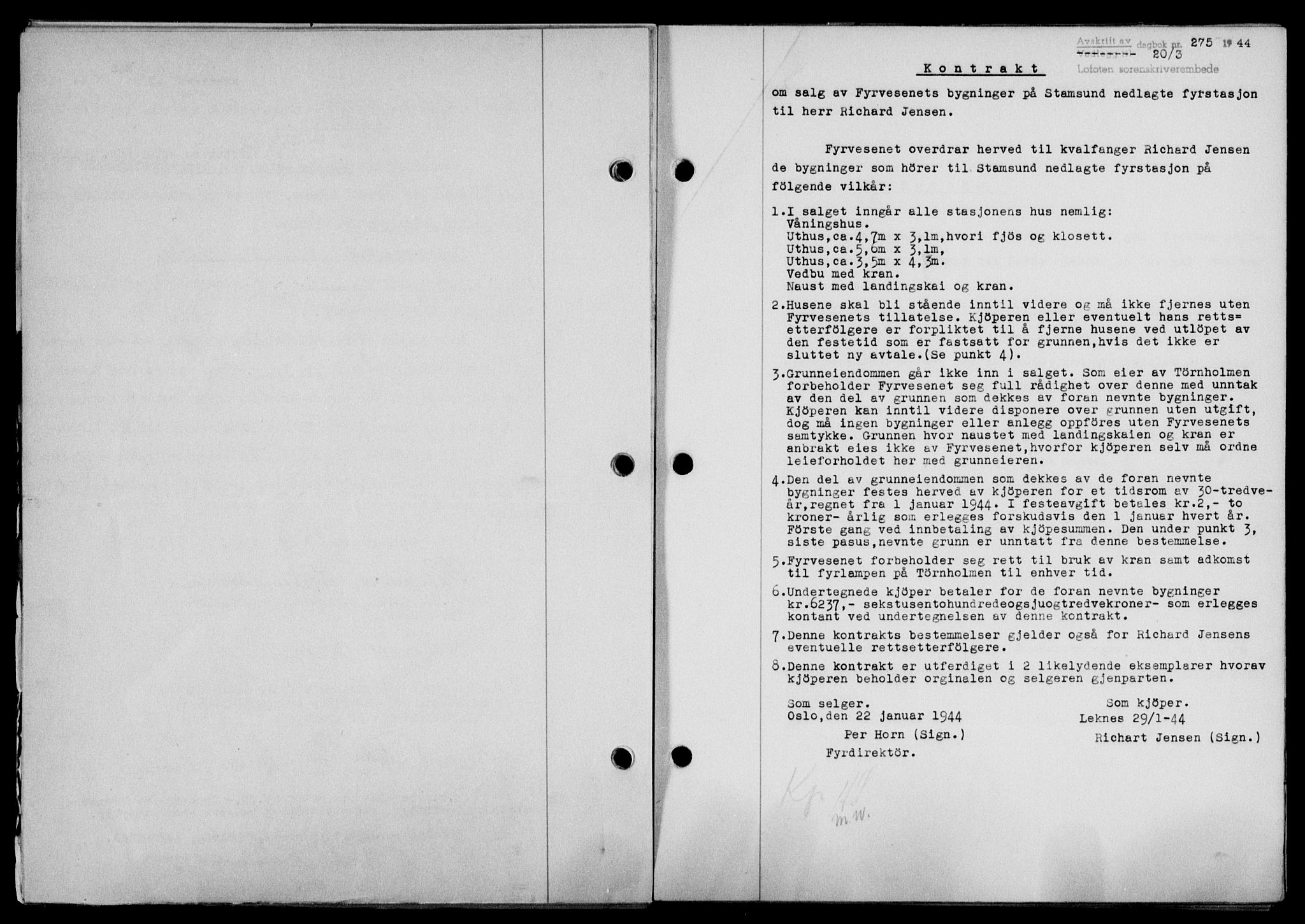 Lofoten sorenskriveri, SAT/A-0017/1/2/2C/L0012a: Mortgage book no. 12a, 1943-1944, Diary no: : 275/1944