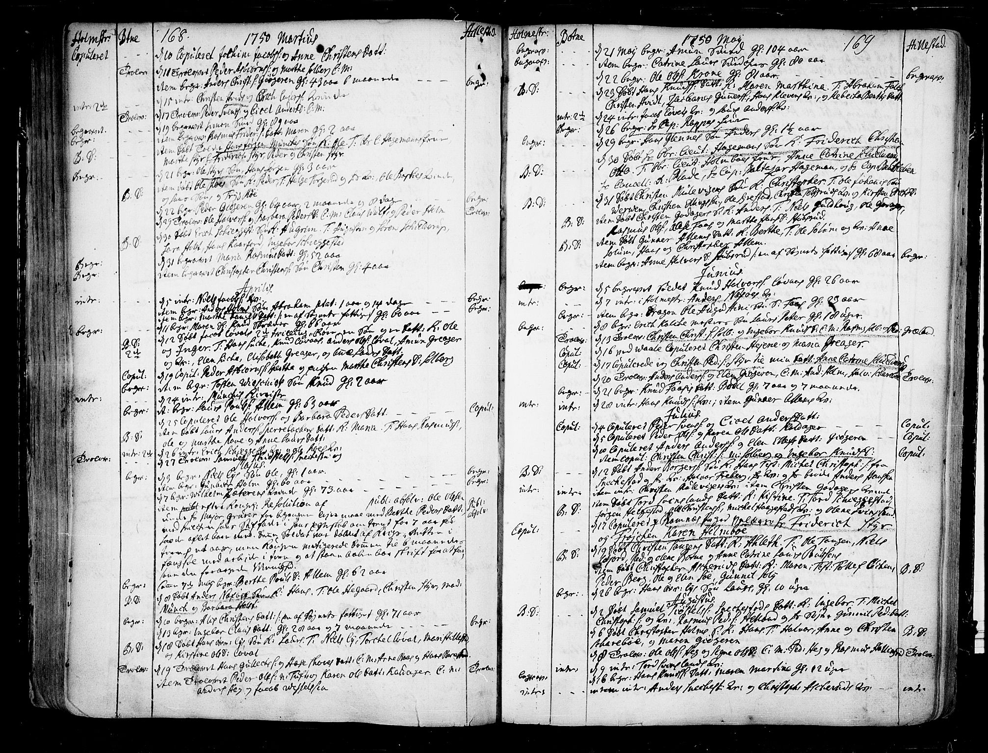 Botne kirkebøker, AV/SAKO-A-340/F/Fa/L0001a: Parish register (official) no. I 1A, 1707-1778, p. 168-169