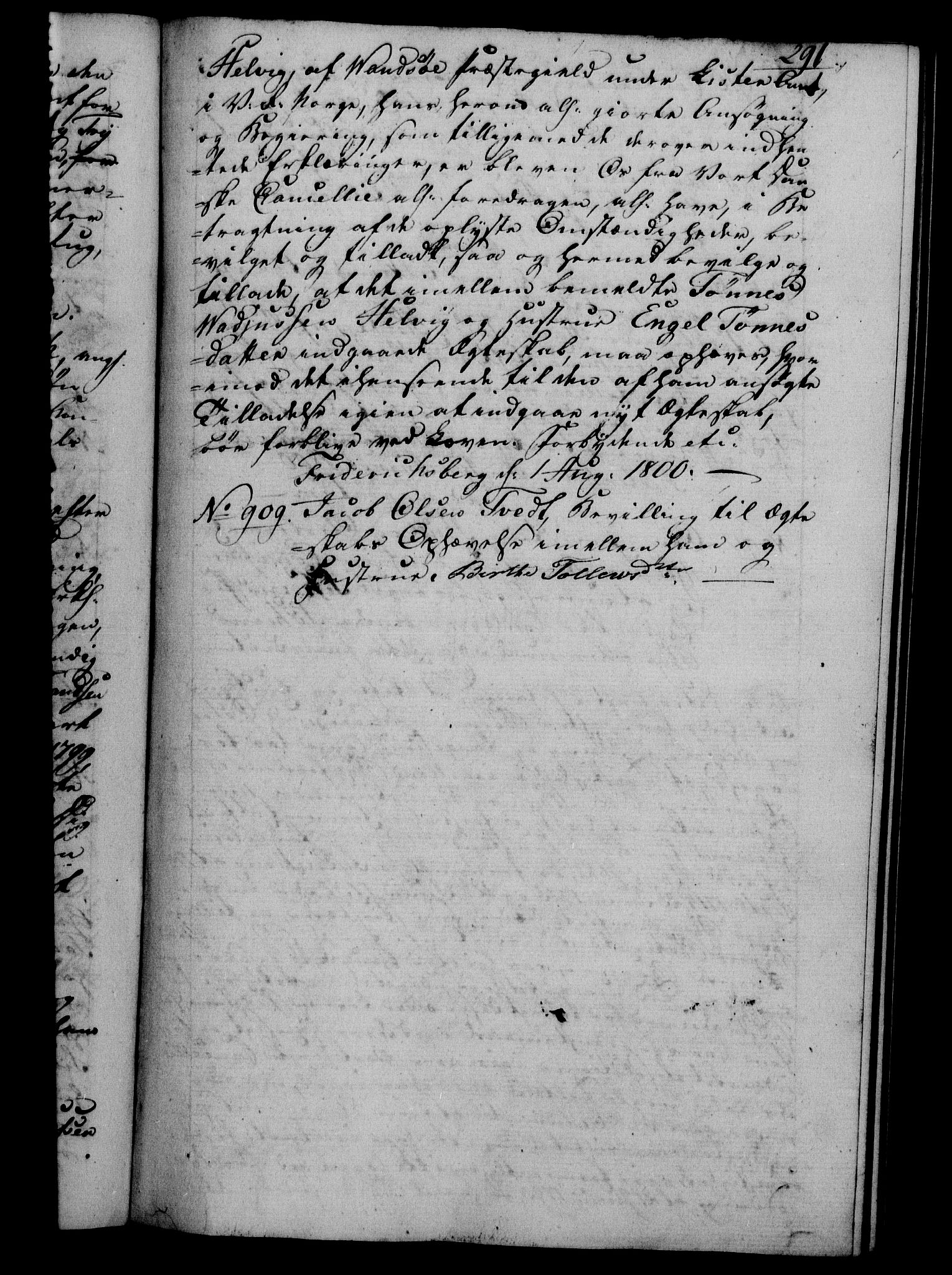 Danske Kanselli 1800-1814, RA/EA-3024/H/Hf/Hfb/Hfba/L0001: Registranter, 1800-1801, p. 291a