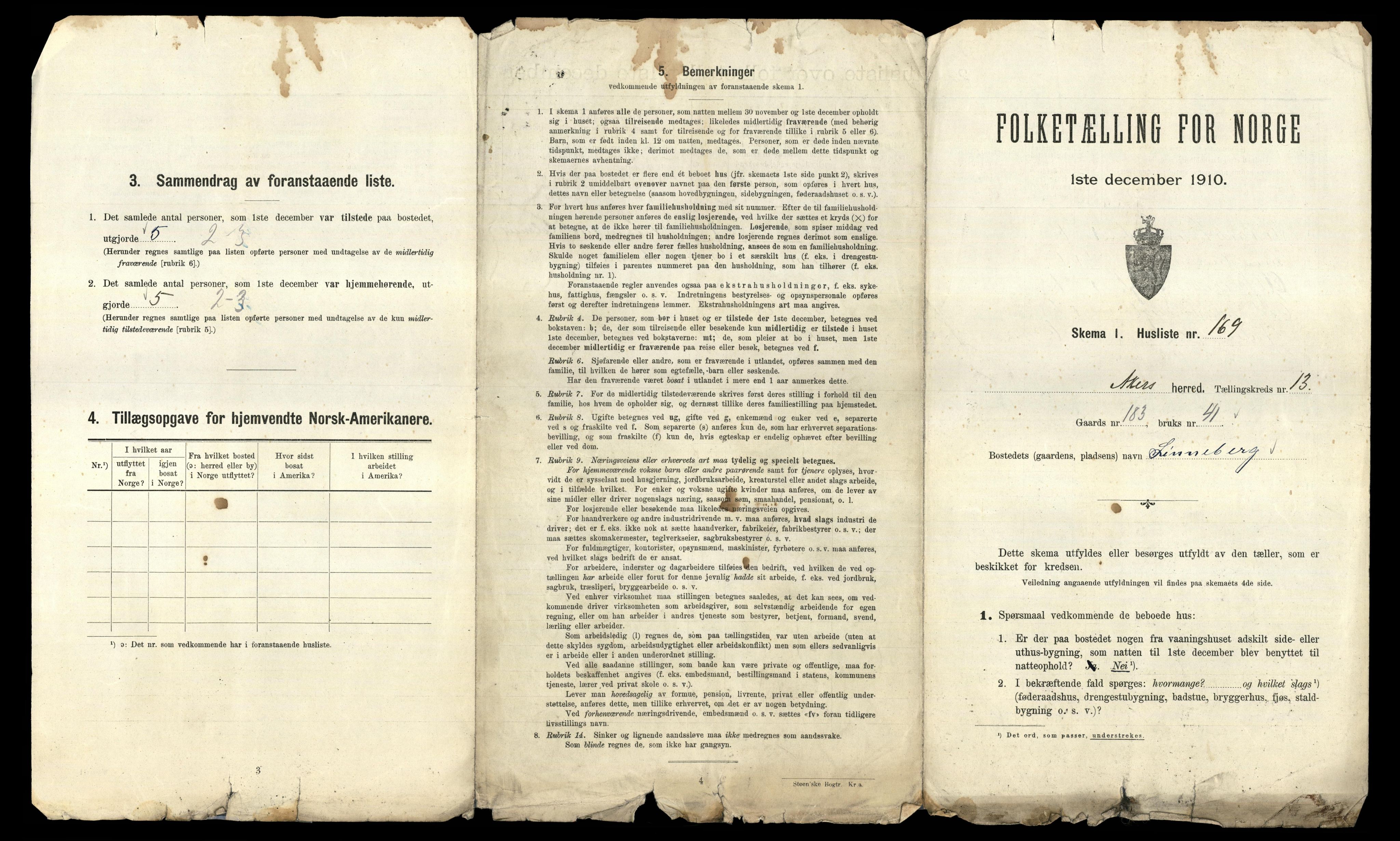 RA, 1910 census for Aker, 1910, p. 4291