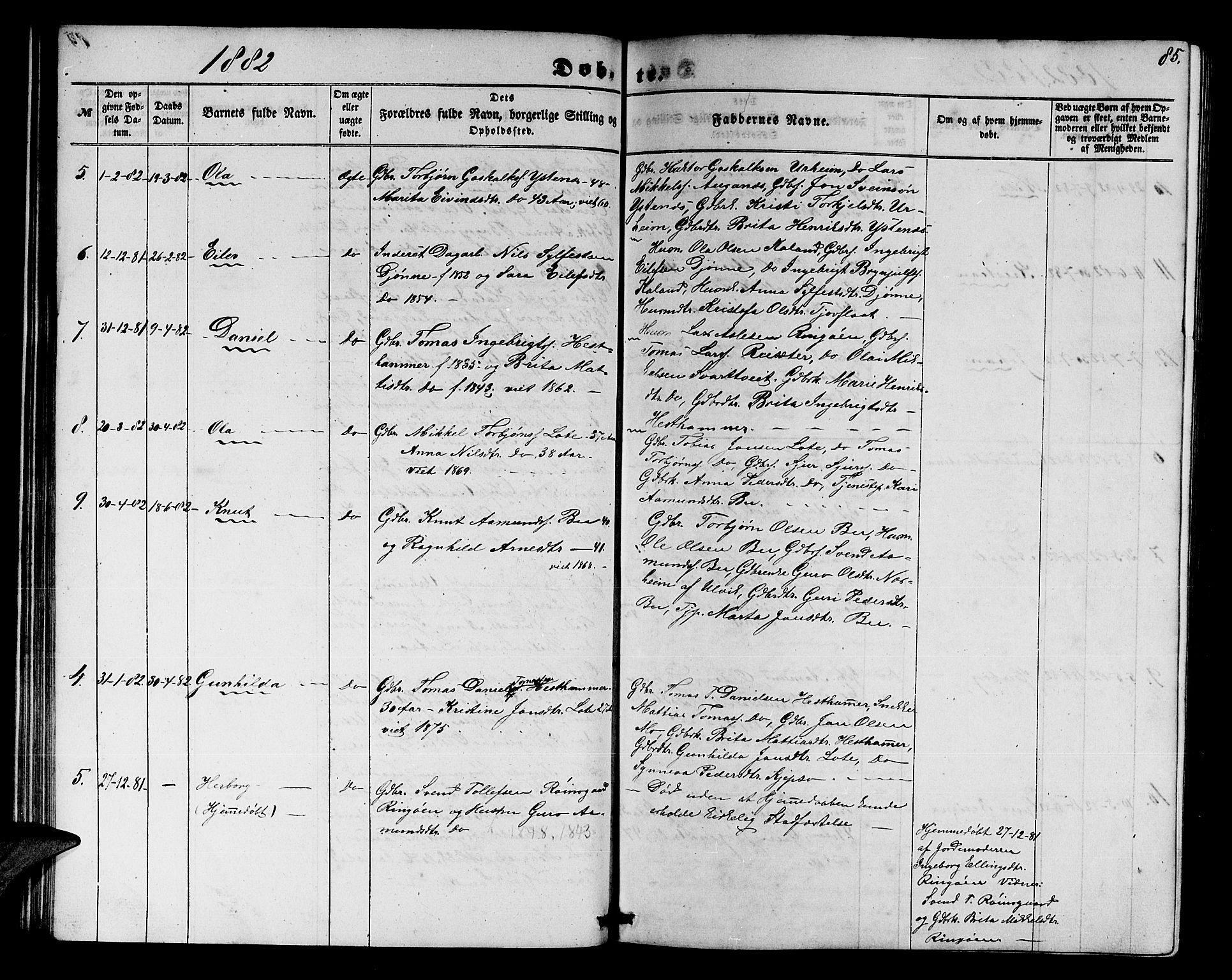 Ullensvang sokneprestembete, SAB/A-78701/H/Hab: Parish register (copy) no. E 6, 1857-1886, p. 85