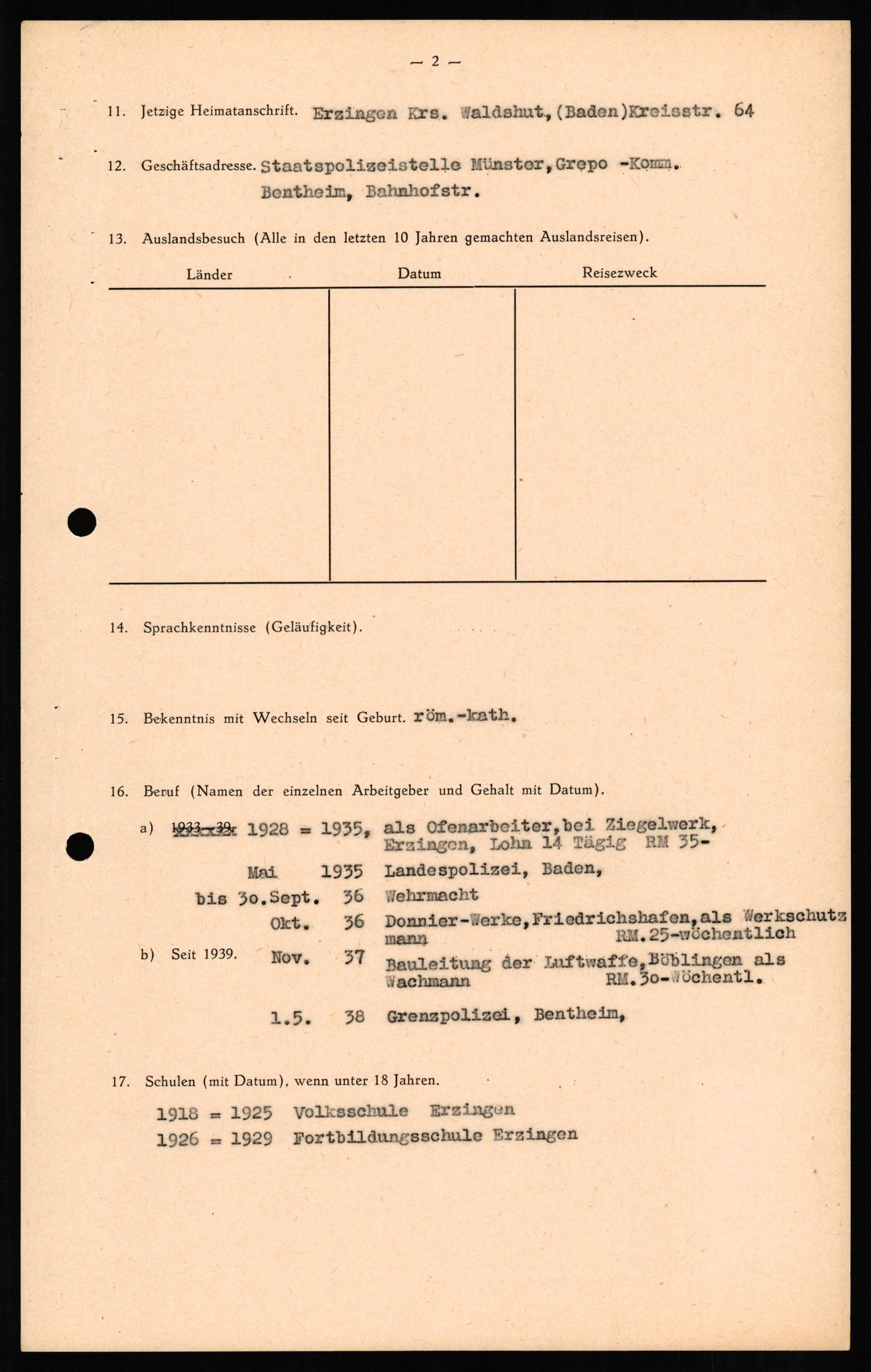Forsvaret, Forsvarets overkommando II, RA/RAFA-3915/D/Db/L0014: CI Questionaires. Tyske okkupasjonsstyrker i Norge. Tyskere., 1945-1946, p. 94