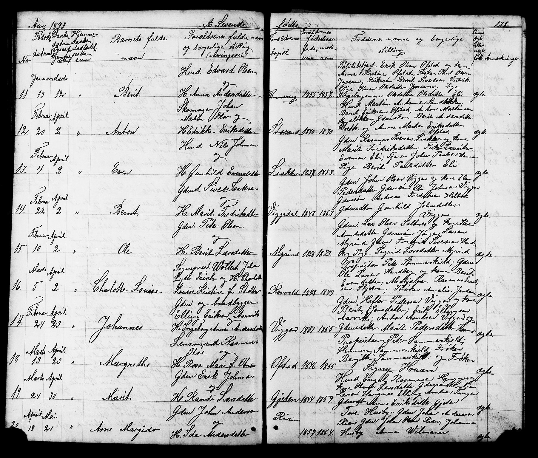 Ministerialprotokoller, klokkerbøker og fødselsregistre - Sør-Trøndelag, SAT/A-1456/665/L0777: Parish register (copy) no. 665C02, 1867-1915, p. 128