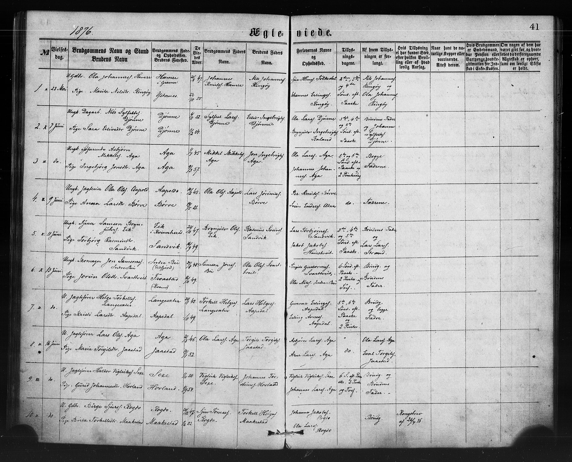 Ullensvang sokneprestembete, AV/SAB-A-78701/H/Haa: Parish register (official) no. A 14, 1867-1882, p. 41