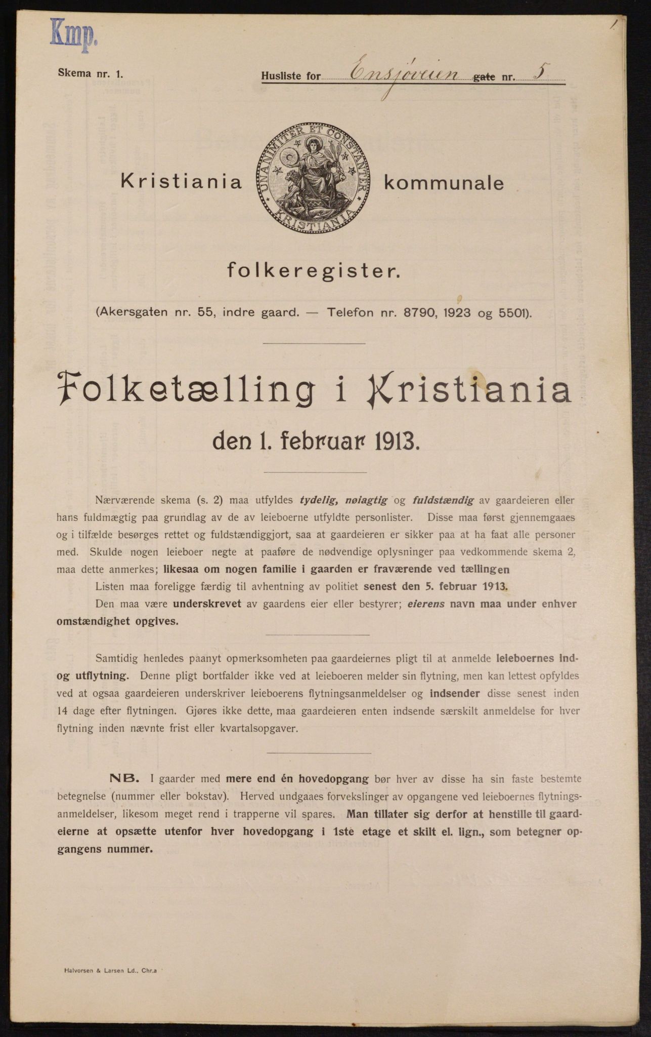 OBA, Municipal Census 1913 for Kristiania, 1913, p. 22046