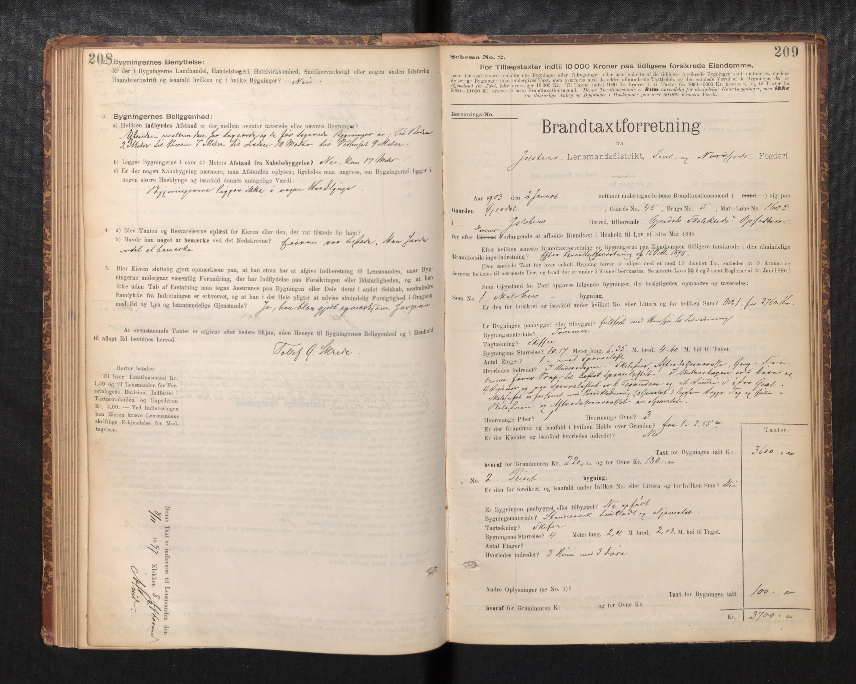 Lensmannen i Jølster, SAB/A-28701/0012/L0004: Branntakstprotokoll, skjematakst, 1895-1923, p. 208-209