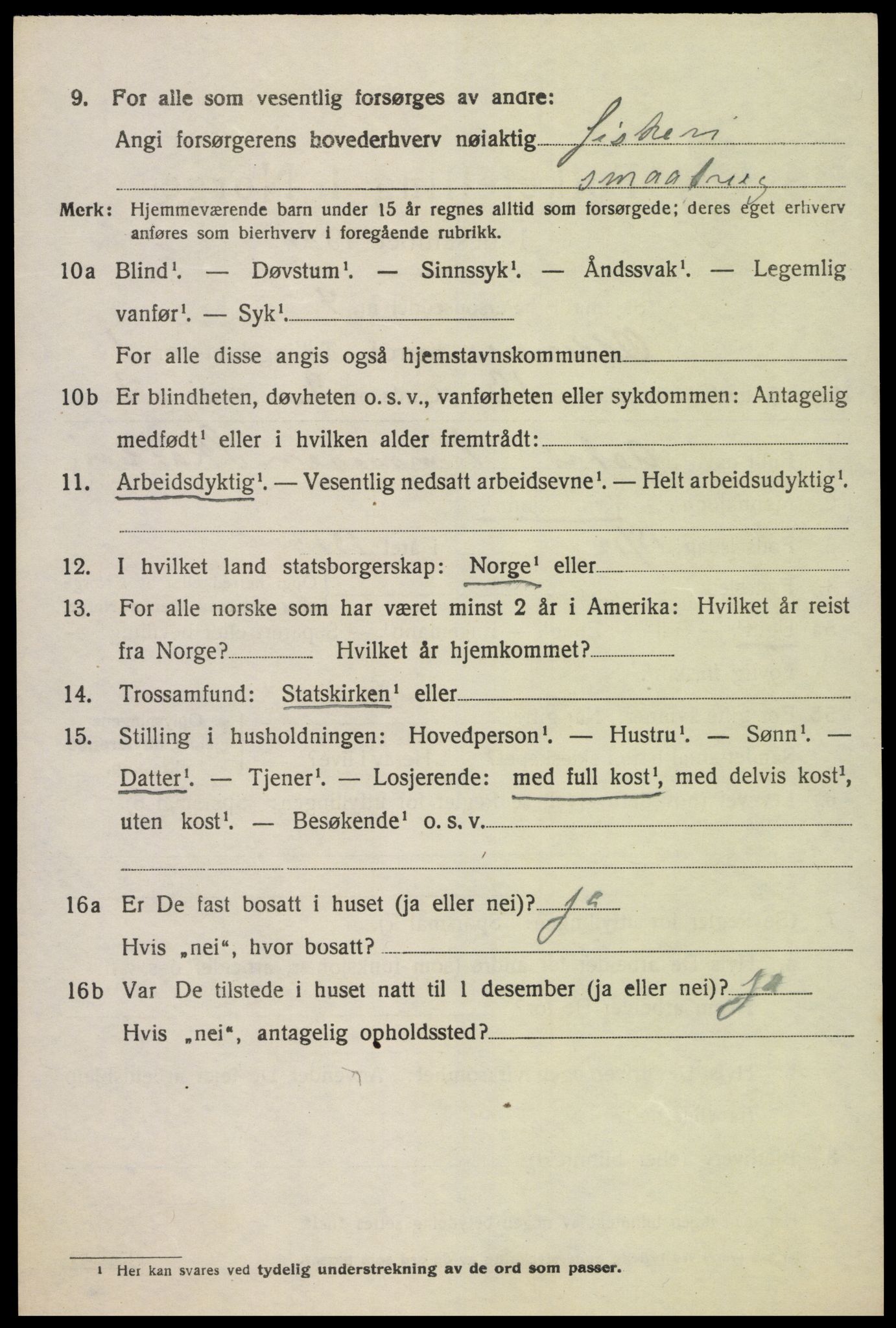 SAK, 1920 census for Oddernes, 1920, p. 2168