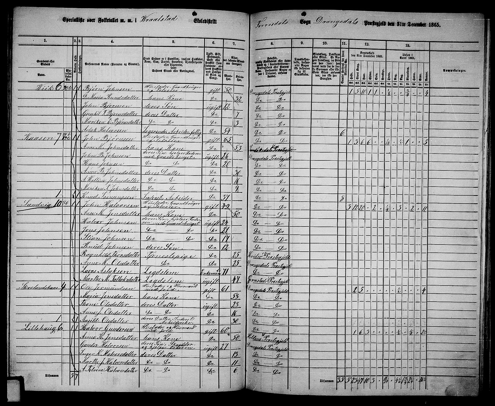 RA, 1865 census for Drangedal, 1865, p. 103