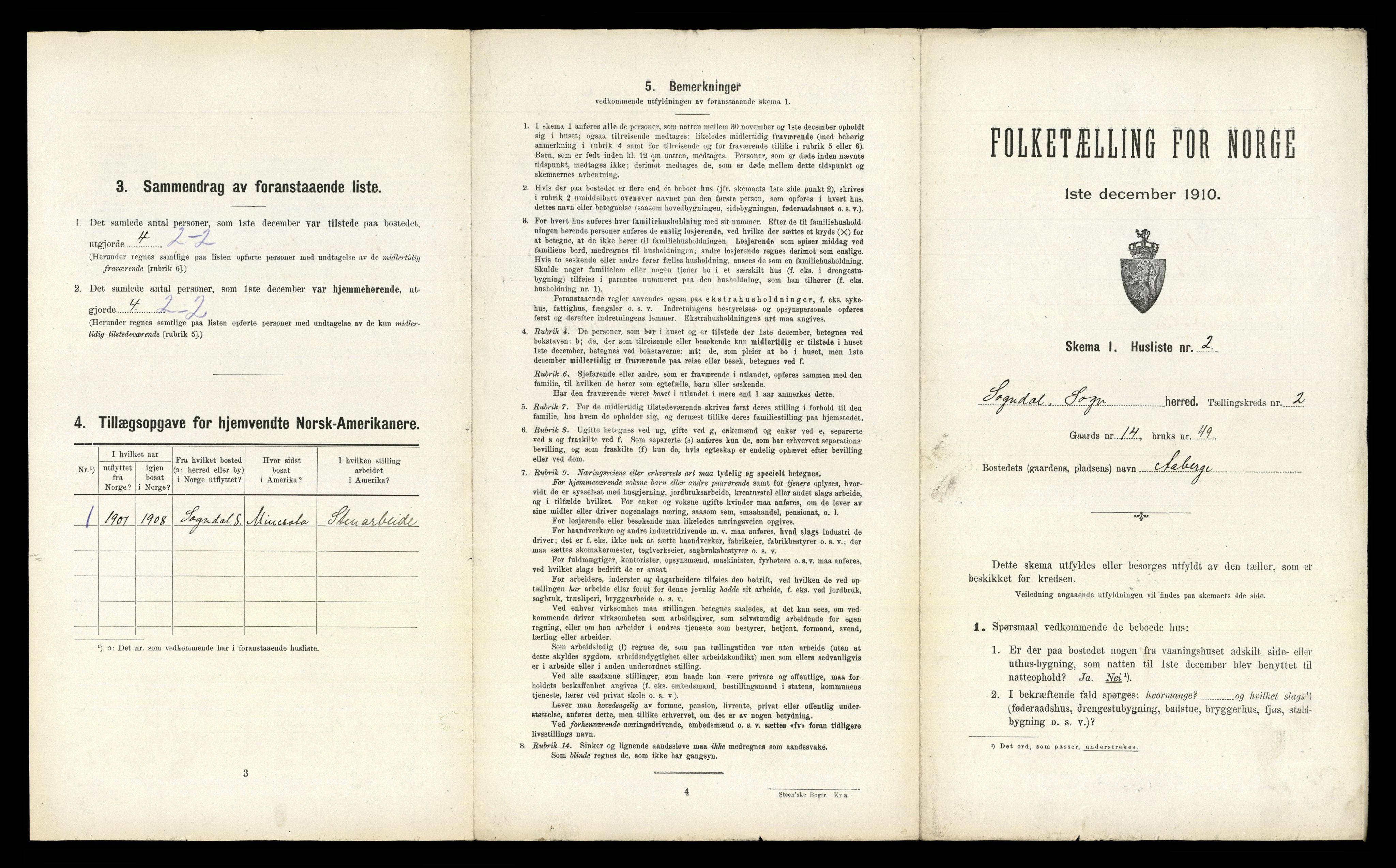 RA, 1910 census for Sogndal, 1910, p. 140