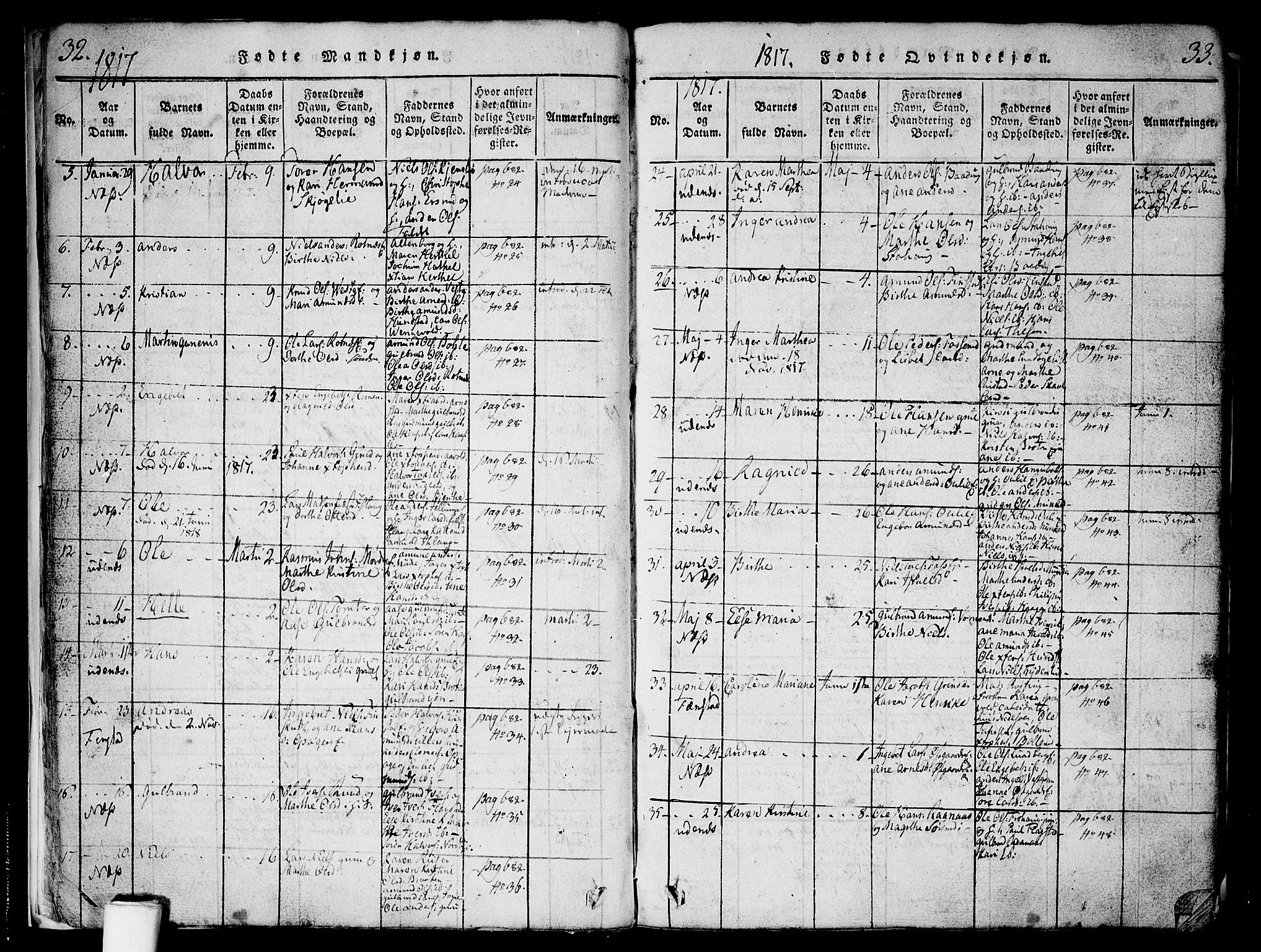 Nes prestekontor Kirkebøker, AV/SAO-A-10410/F/Fa/L0005: Parish register (official) no. I 5, 1815-1835, p. 32-33