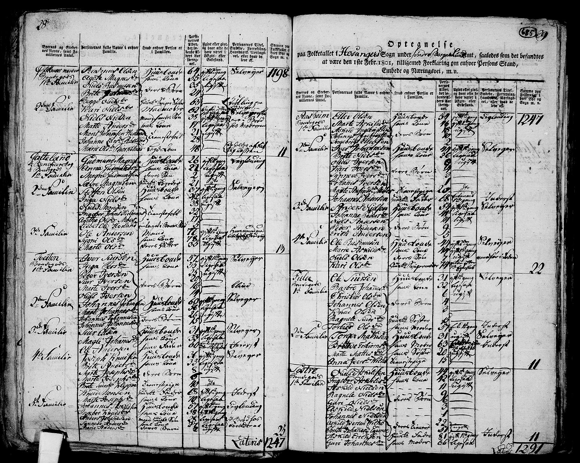 RA, 1801 census for 1253P Hosanger, 1801, p. 684b-685a