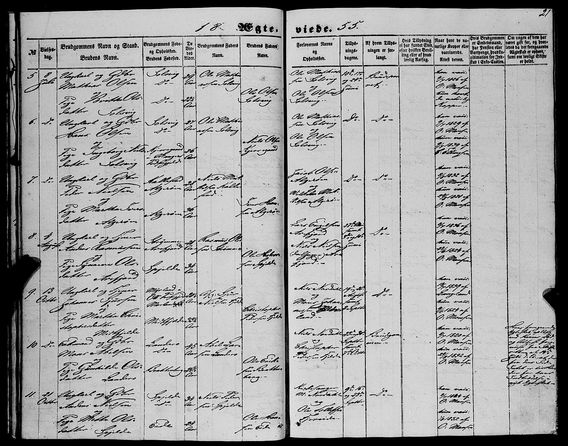 Fjell sokneprestembete, SAB/A-75301/H/Haa: Parish register (official) no. A 6, 1849-1877, p. 21