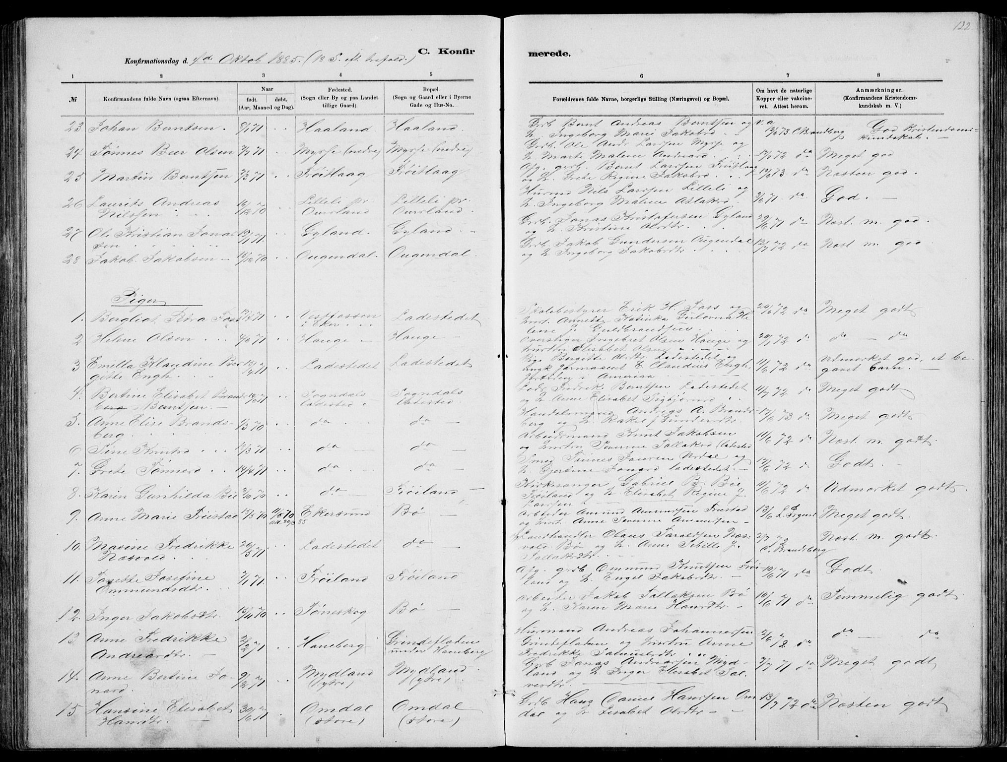 Sokndal sokneprestkontor, AV/SAST-A-101808: Parish register (copy) no. B 4, 1880-1891, p. 122