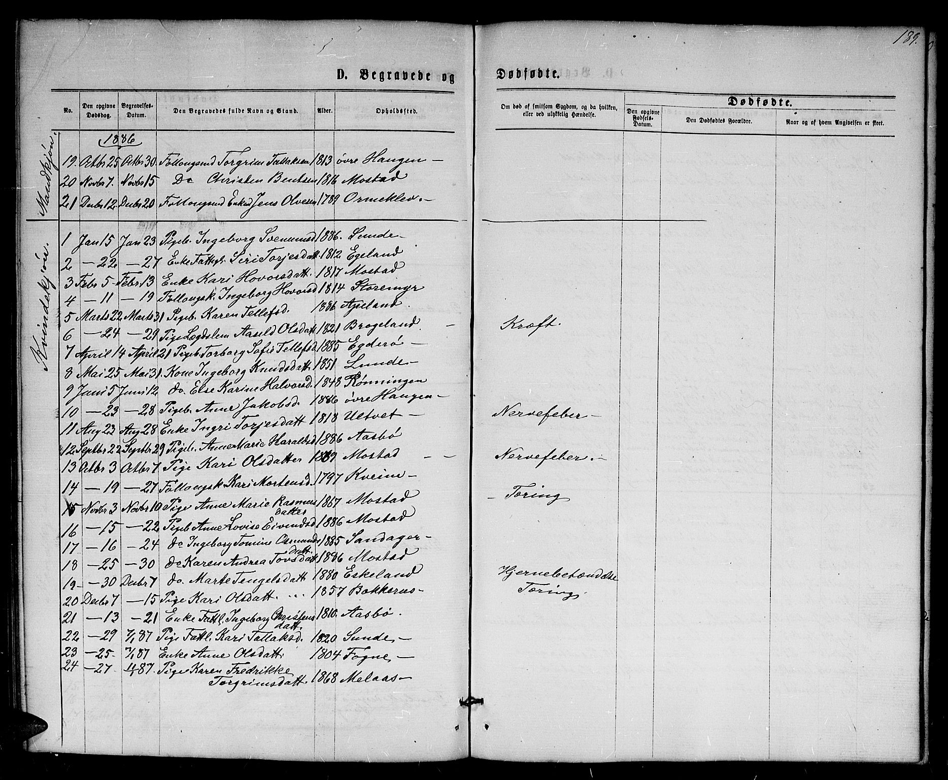 Gjerstad sokneprestkontor, SAK/1111-0014/F/Fb/Fba/L0006: Parish register (copy) no. B 6, 1868-1890, p. 189