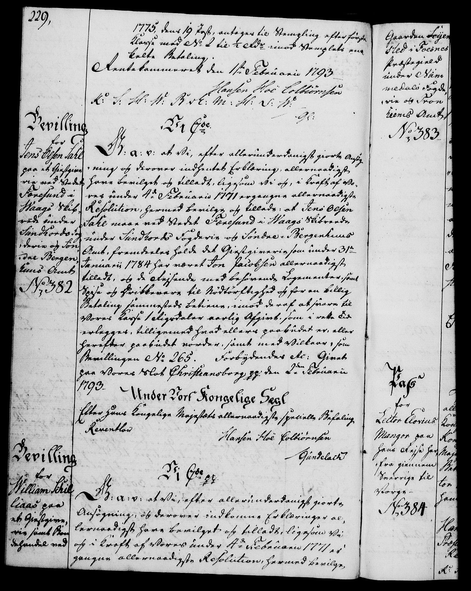 Rentekammeret, Kammerkanselliet, RA/EA-3111/G/Gg/Gga/L0015: Norsk ekspedisjonsprotokoll med register (merket RK 53.15), 1790-1791, p. 229