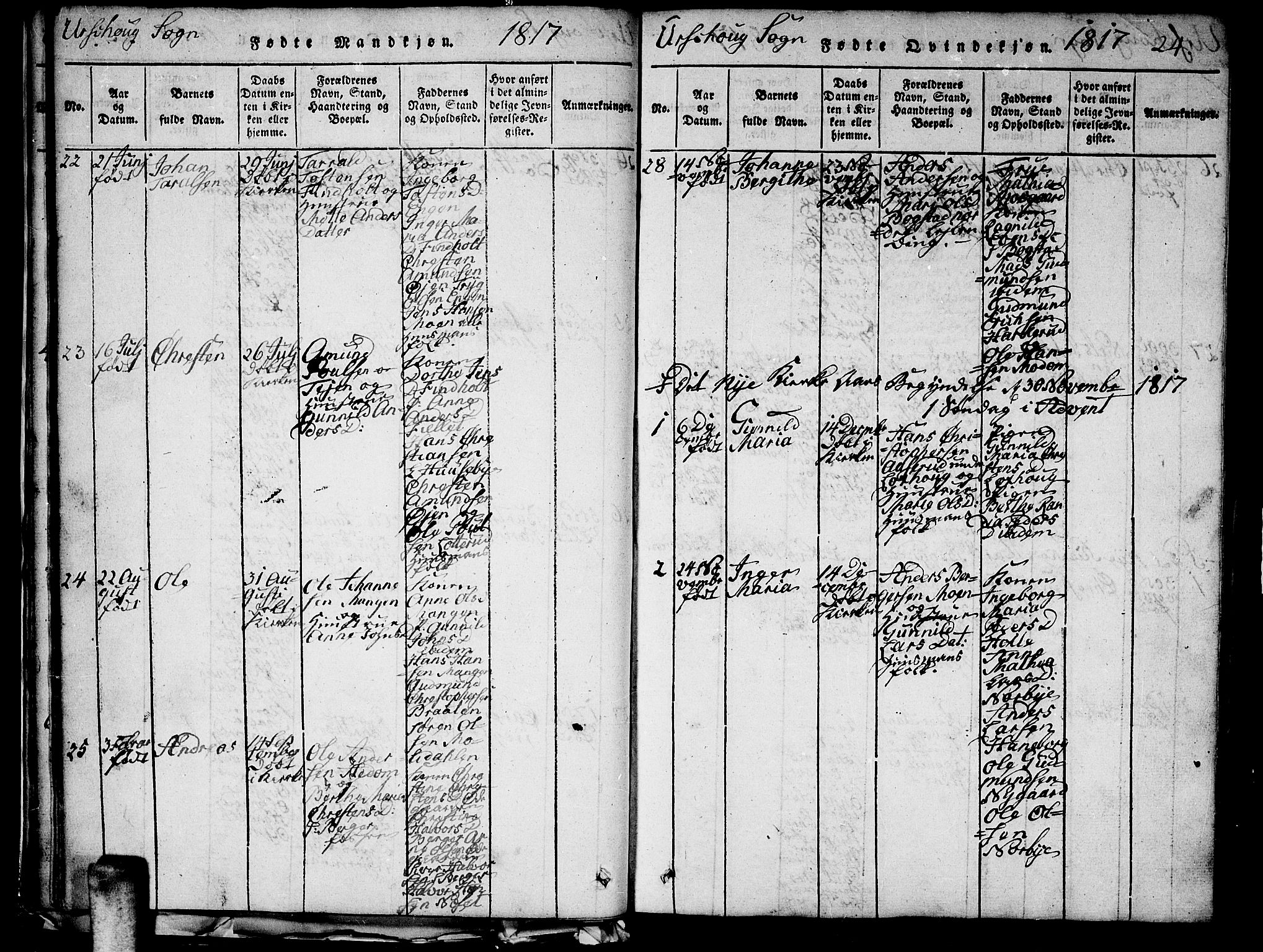 Aurskog prestekontor Kirkebøker, AV/SAO-A-10304a/G/Ga/L0001: Parish register (copy) no. I 1, 1814-1829, p. 24