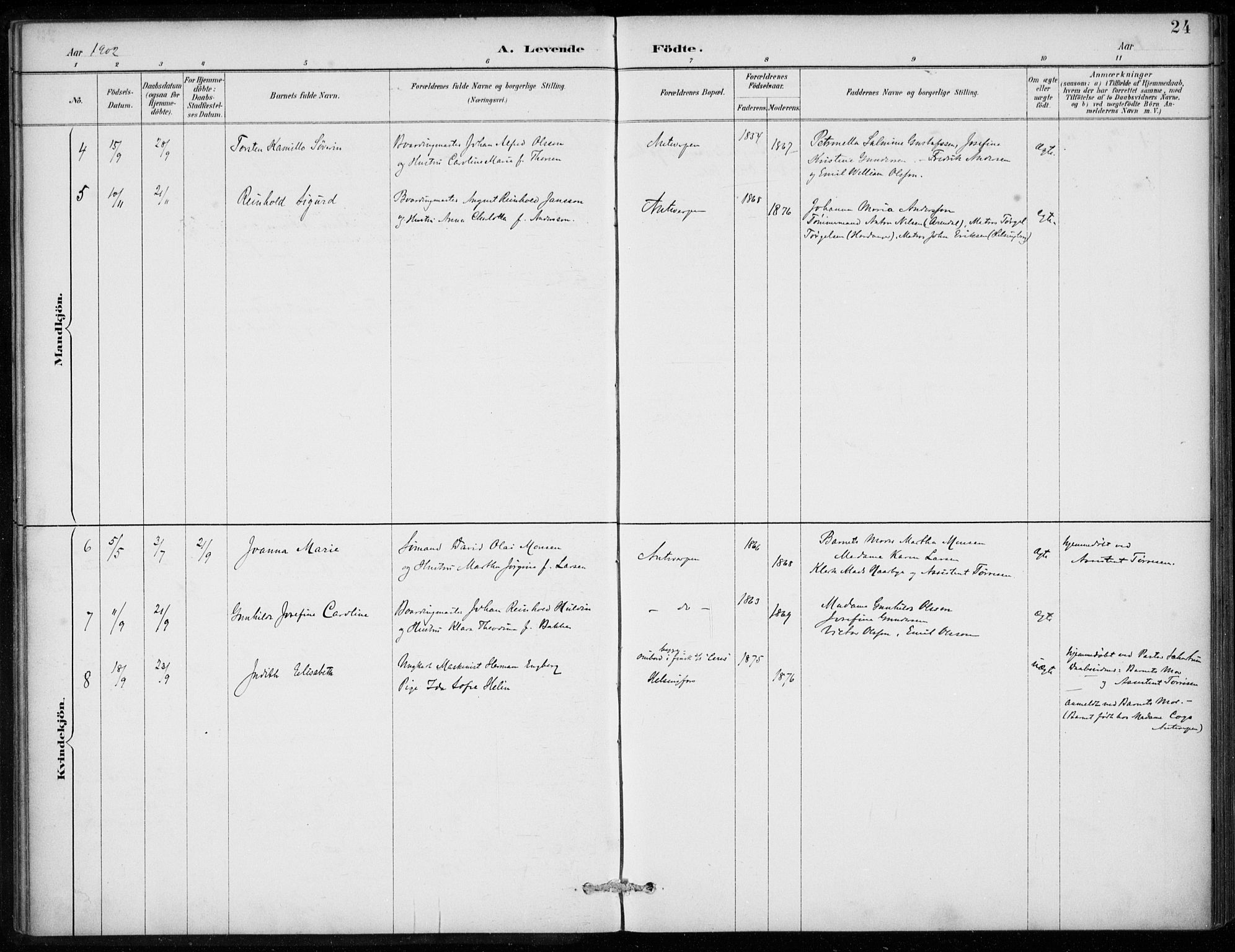 Den norske sjømannsmisjon i utlandet/Antwerpen, AV/SAB-SAB/PA-0105/H/Ha/L0002: Parish register (official) no. A 2, 1887-1913, p. 24