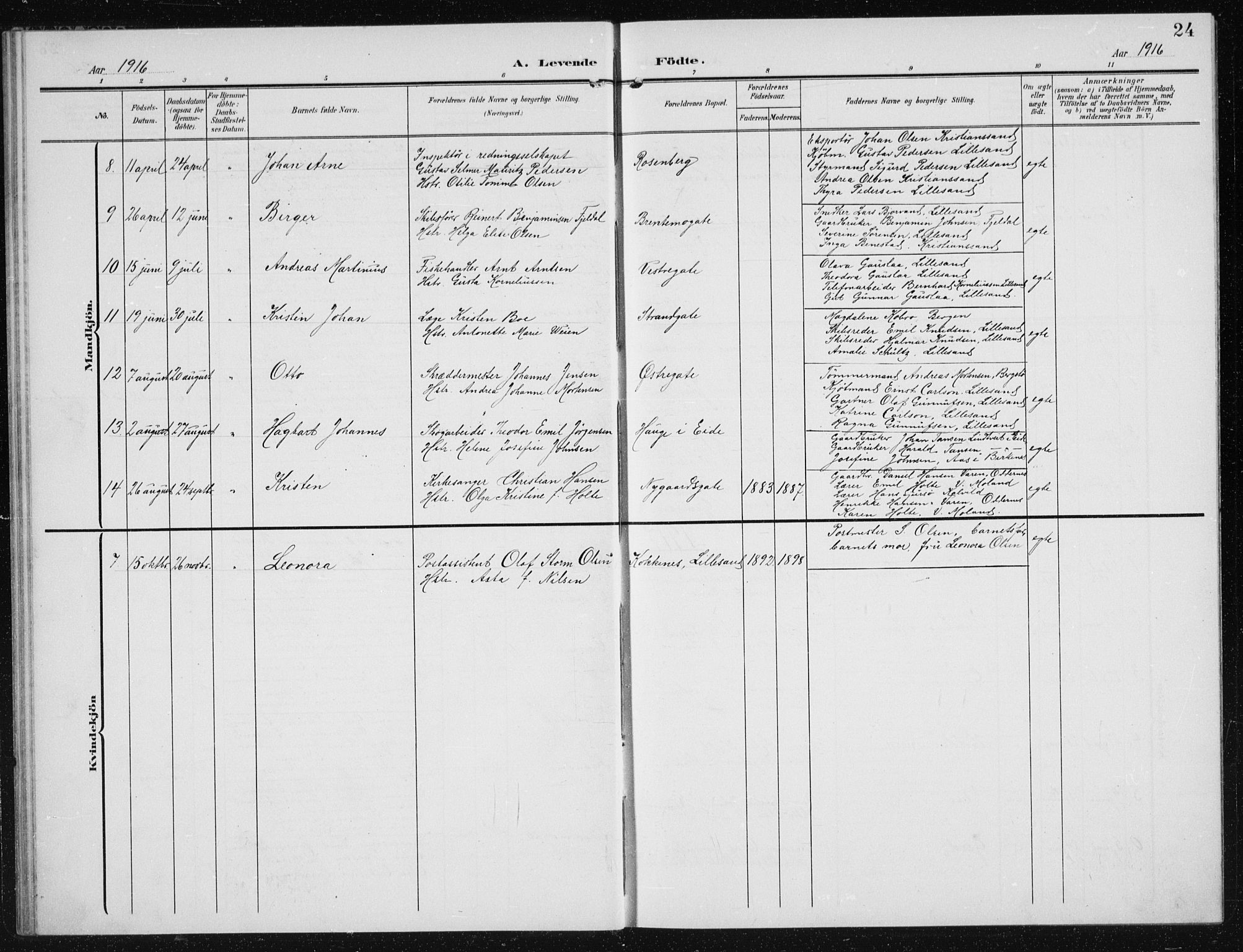 Vestre Moland sokneprestkontor, AV/SAK-1111-0046/F/Fb/Fba/L0002: Parish register (copy) no. B 2, 1904-1934, p. 24