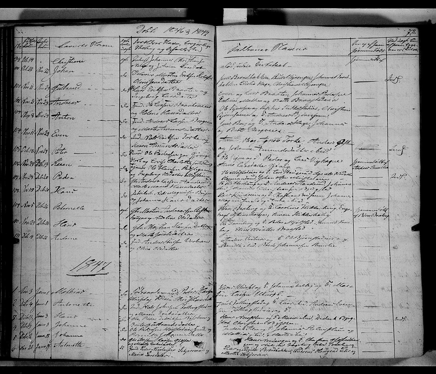 Vardal prestekontor, SAH/PREST-100/H/Ha/Haa/L0005: Parish register (official) no. 5, 1831-1853, p. 72