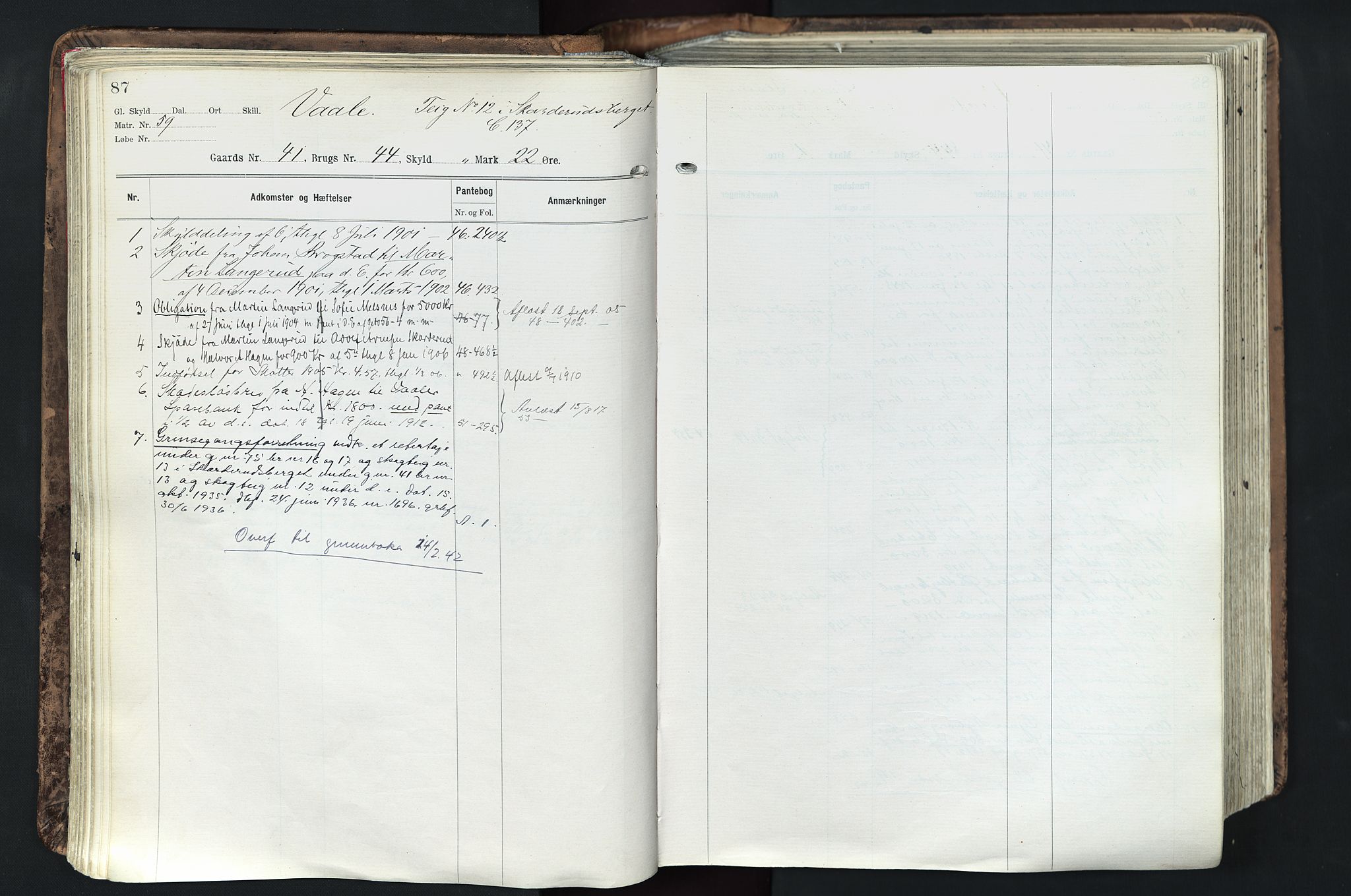 Solør tingrett, AV/SAH-TING-008/H/Ha/Hak/L0003: Mortgage register no. III, 1900-1935, p. 87