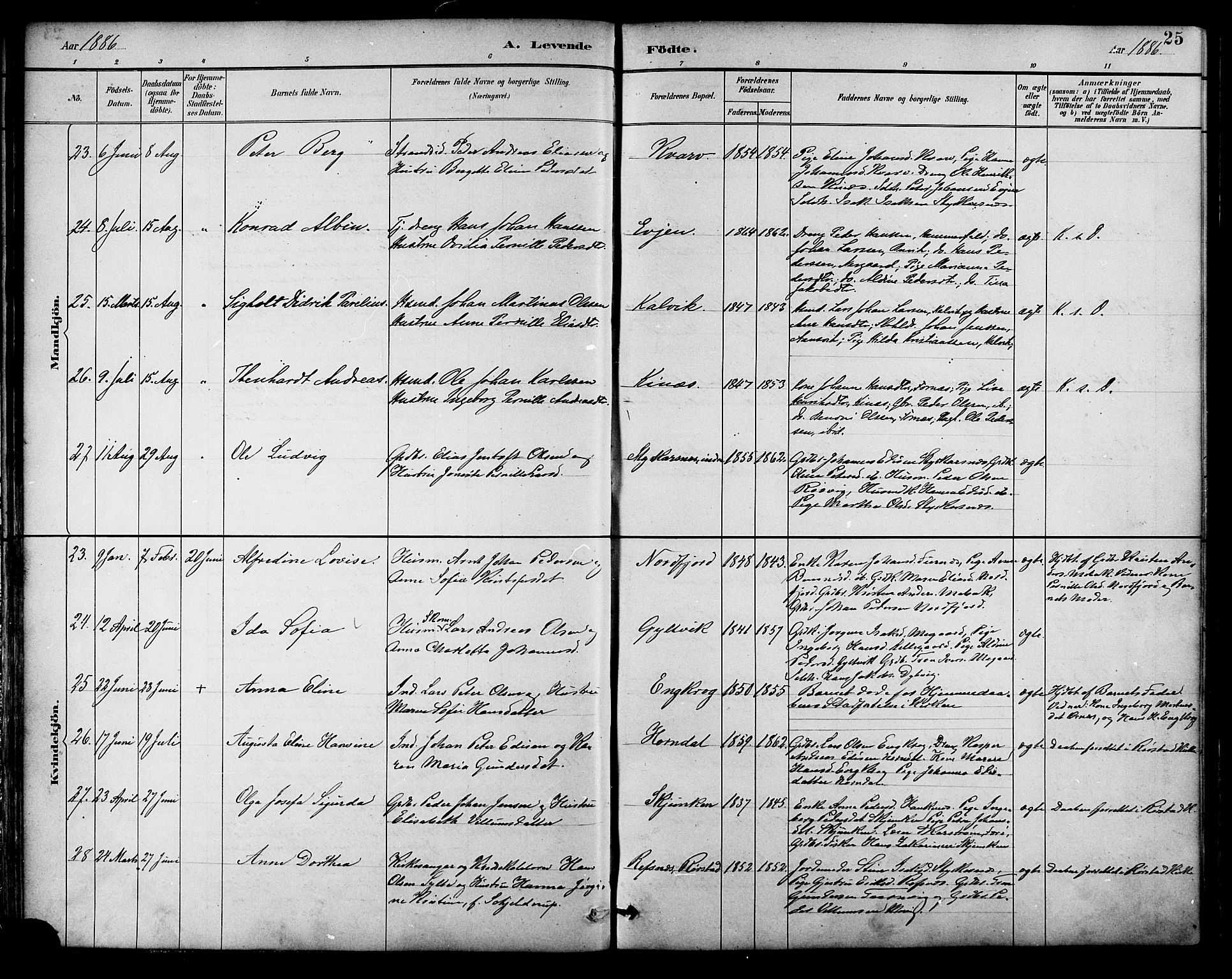 Ministerialprotokoller, klokkerbøker og fødselsregistre - Nordland, AV/SAT-A-1459/854/L0777: Parish register (official) no. 854A01 /1, 1883-1891, p. 25