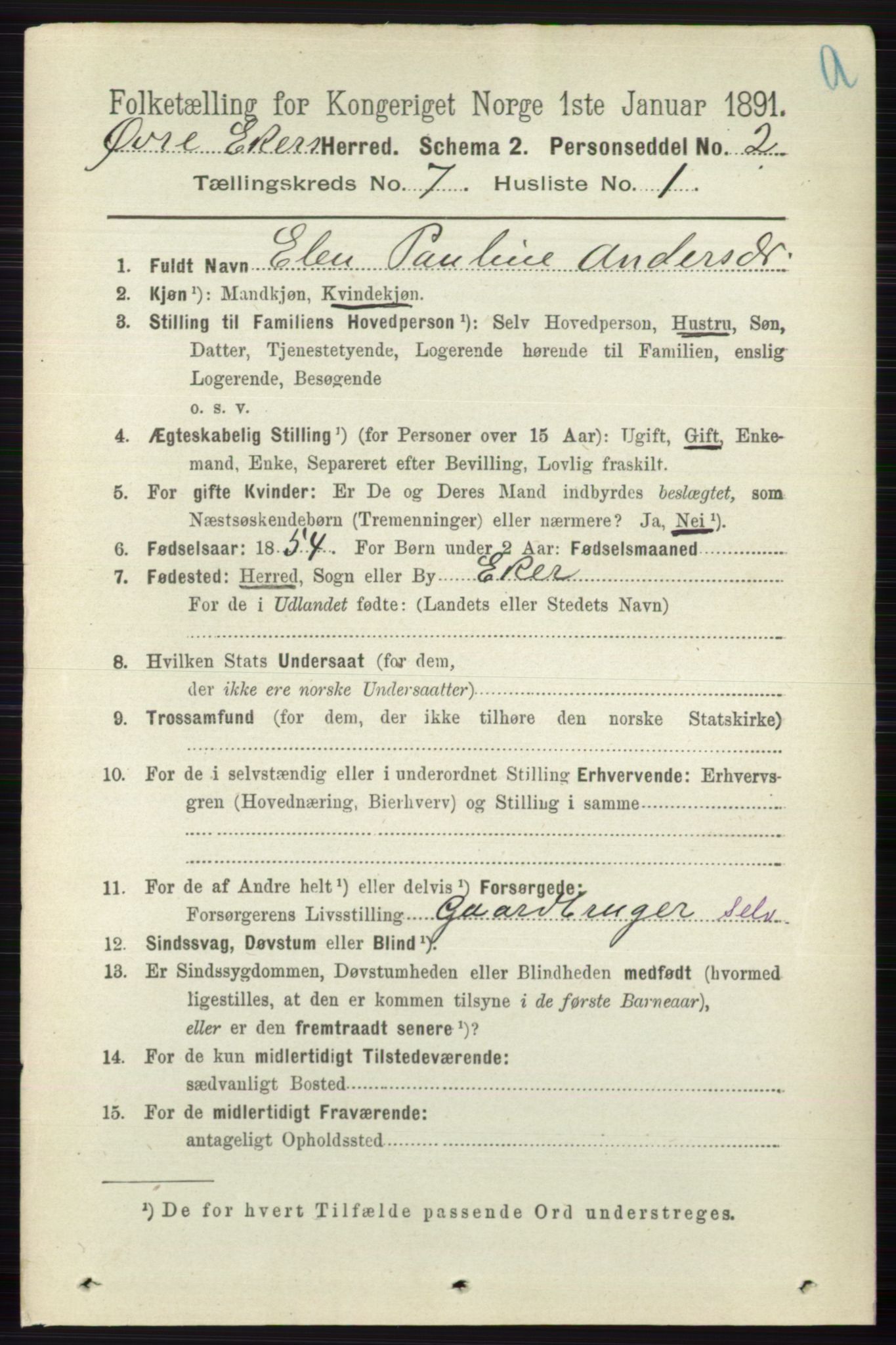 RA, 1891 census for 0624 Øvre Eiker, 1891, p. 2668