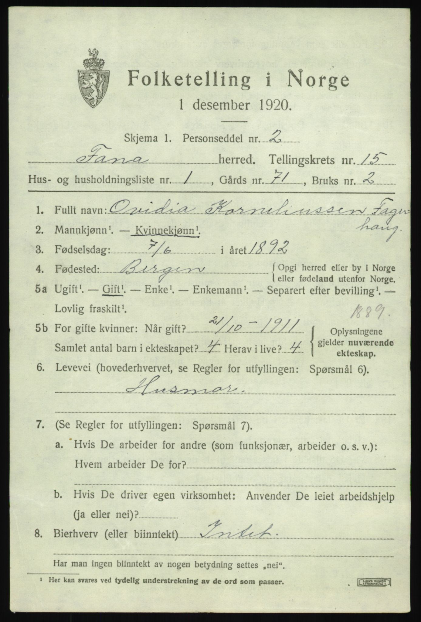 SAB, 1920 census for Fana, 1920, p. 20993