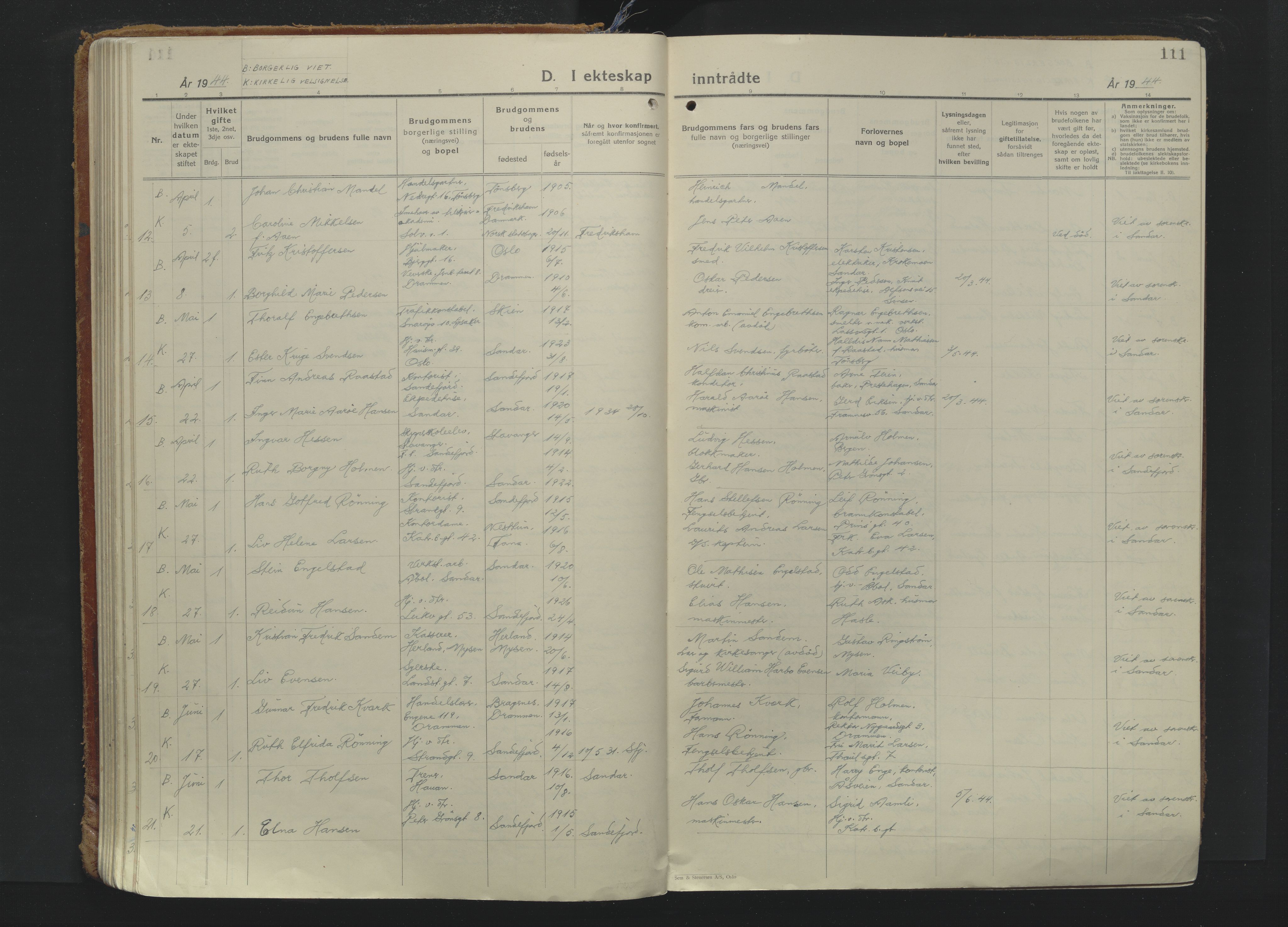 Sandefjord kirkebøker, AV/SAKO-A-315/F/Fa/L0009: Parish register (official) no. 9, 1926-1945, p. 111