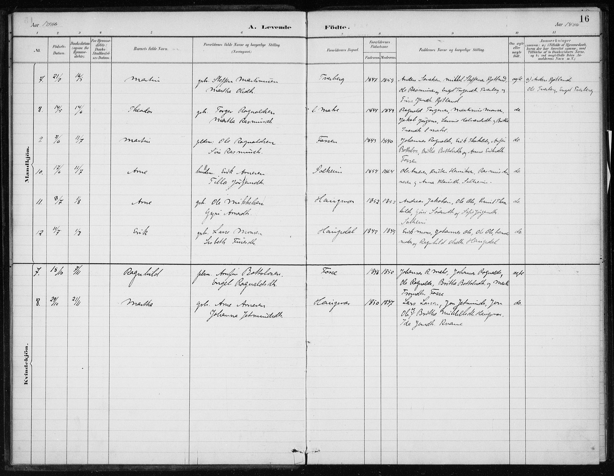 Masfjorden Sokneprestembete, AV/SAB-A-77001: Parish register (official) no. C  1, 1882-1896, p. 16