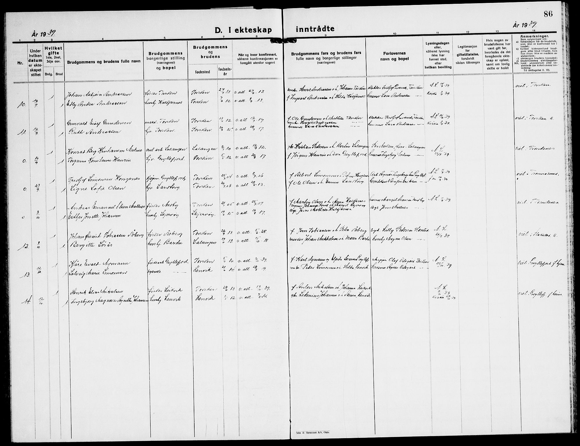 Berg sokneprestkontor, AV/SATØ-S-1318/G/Ga/Gab/L0015klokker: Parish register (copy) no. 15, 1934-1945, p. 86