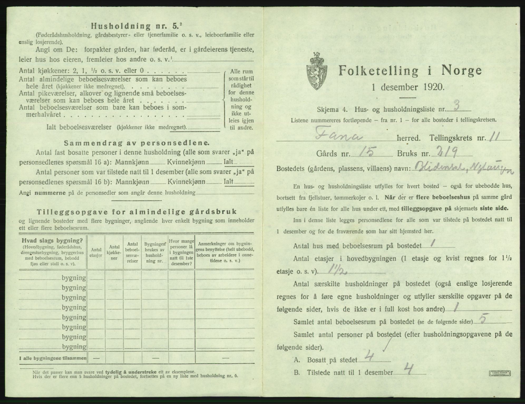 SAB, 1920 census for Fana, 1920, p. 2004