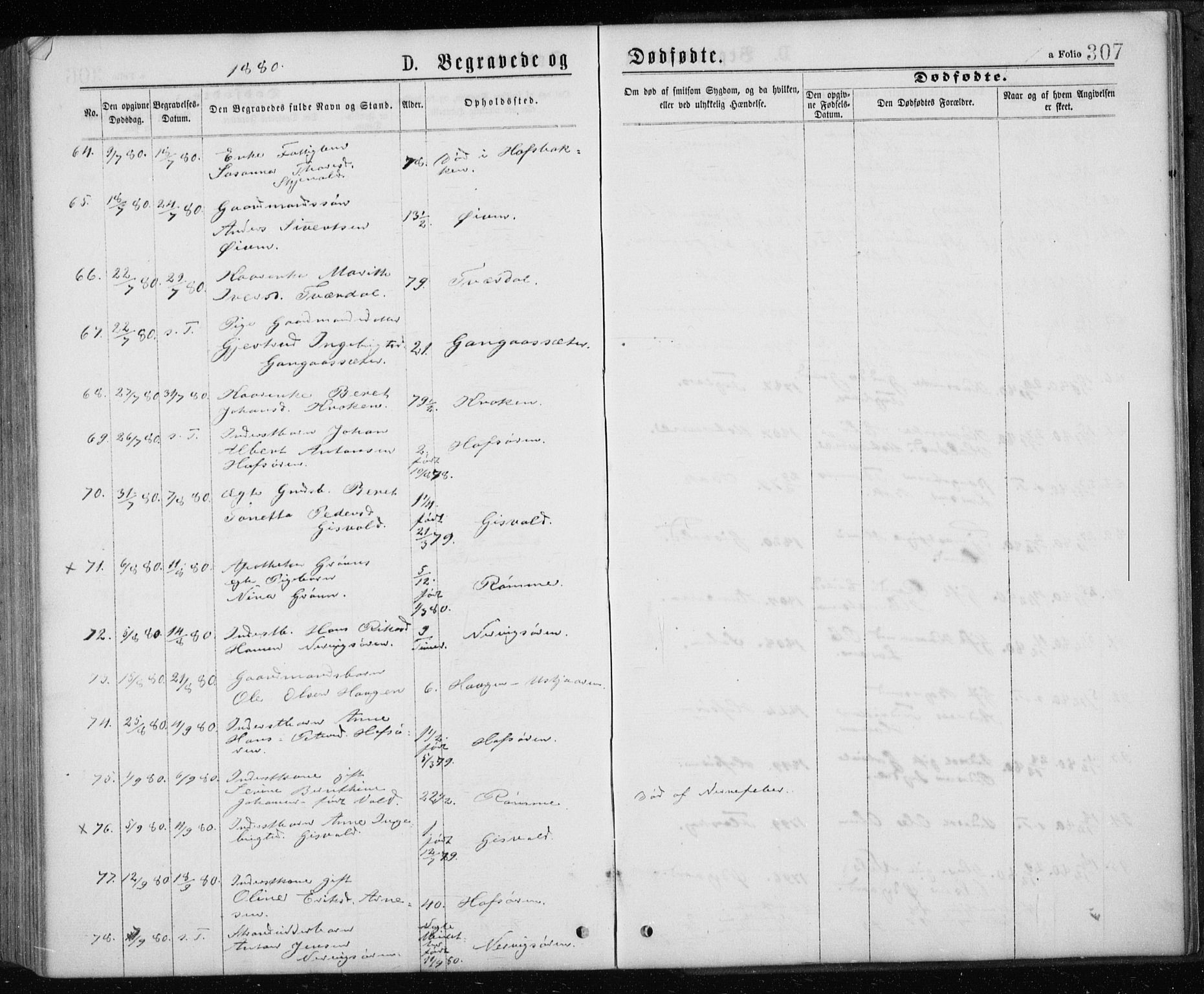 Ministerialprotokoller, klokkerbøker og fødselsregistre - Sør-Trøndelag, AV/SAT-A-1456/668/L0817: Parish register (copy) no. 668C06, 1873-1884, p. 307