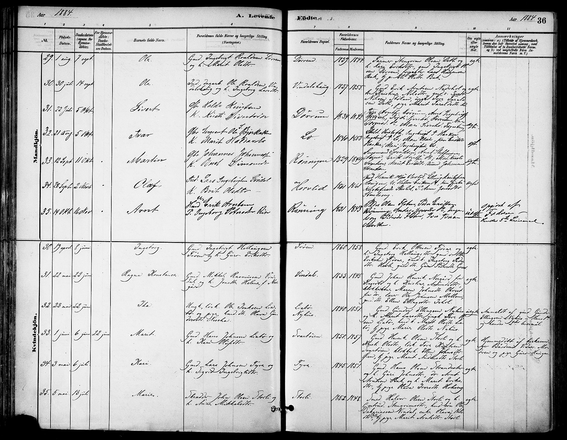 Ministerialprotokoller, klokkerbøker og fødselsregistre - Sør-Trøndelag, AV/SAT-A-1456/678/L0901: Parish register (official) no. 678A10, 1881-1894, p. 36