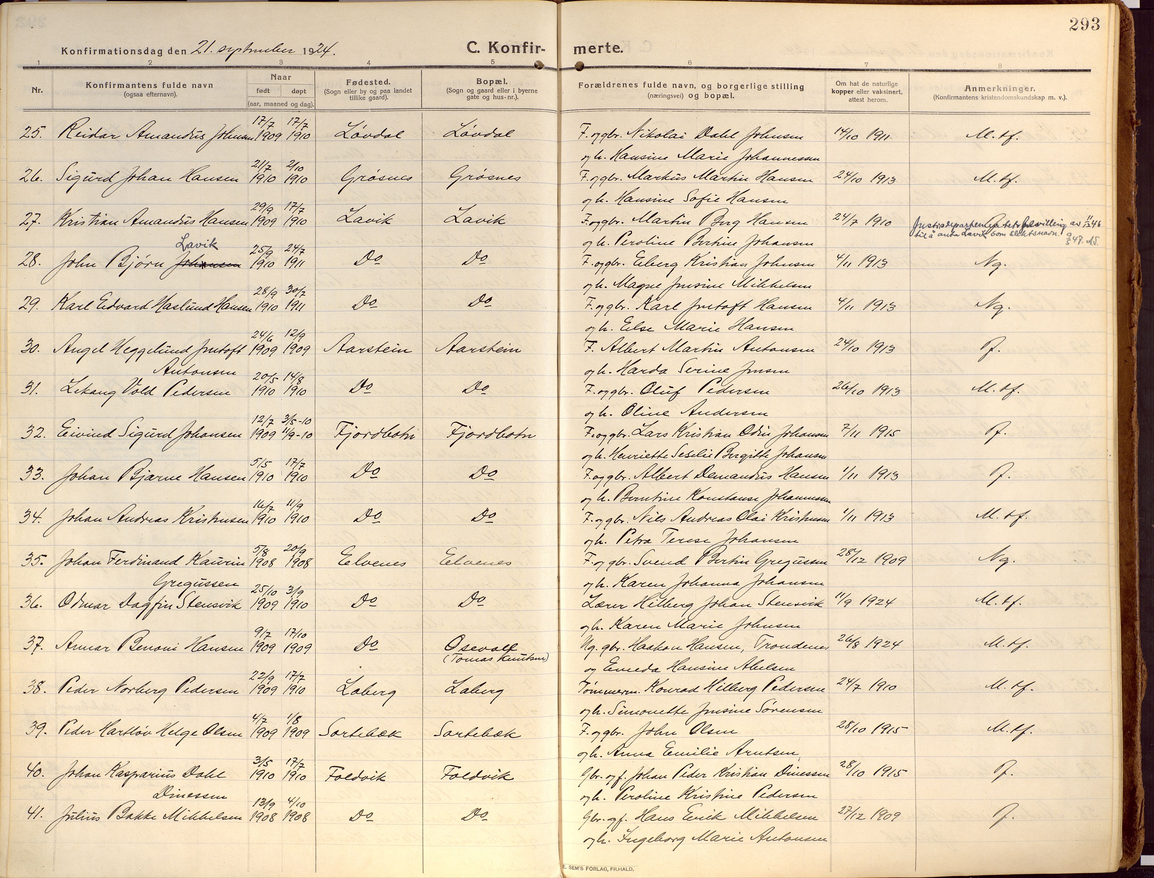 Ibestad sokneprestembete, AV/SATØ-S-0077/H/Ha/Haa/L0018kirke: Parish register (official) no. 18, 1915-1929, p. 293