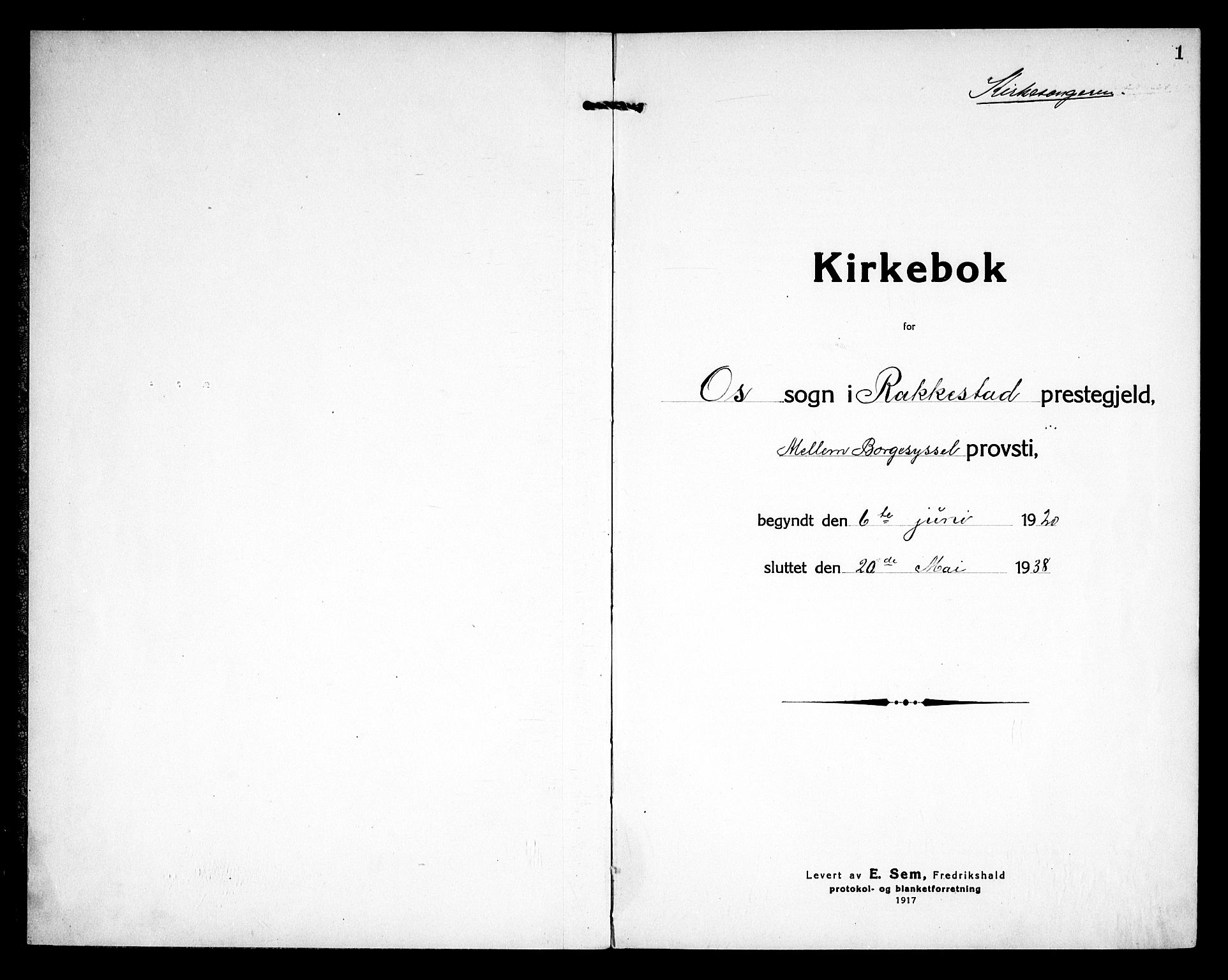 Rakkestad prestekontor Kirkebøker, SAO/A-2008/G/Gc/L0003: Parish register (copy) no. III 3, 1920-1938, p. 1