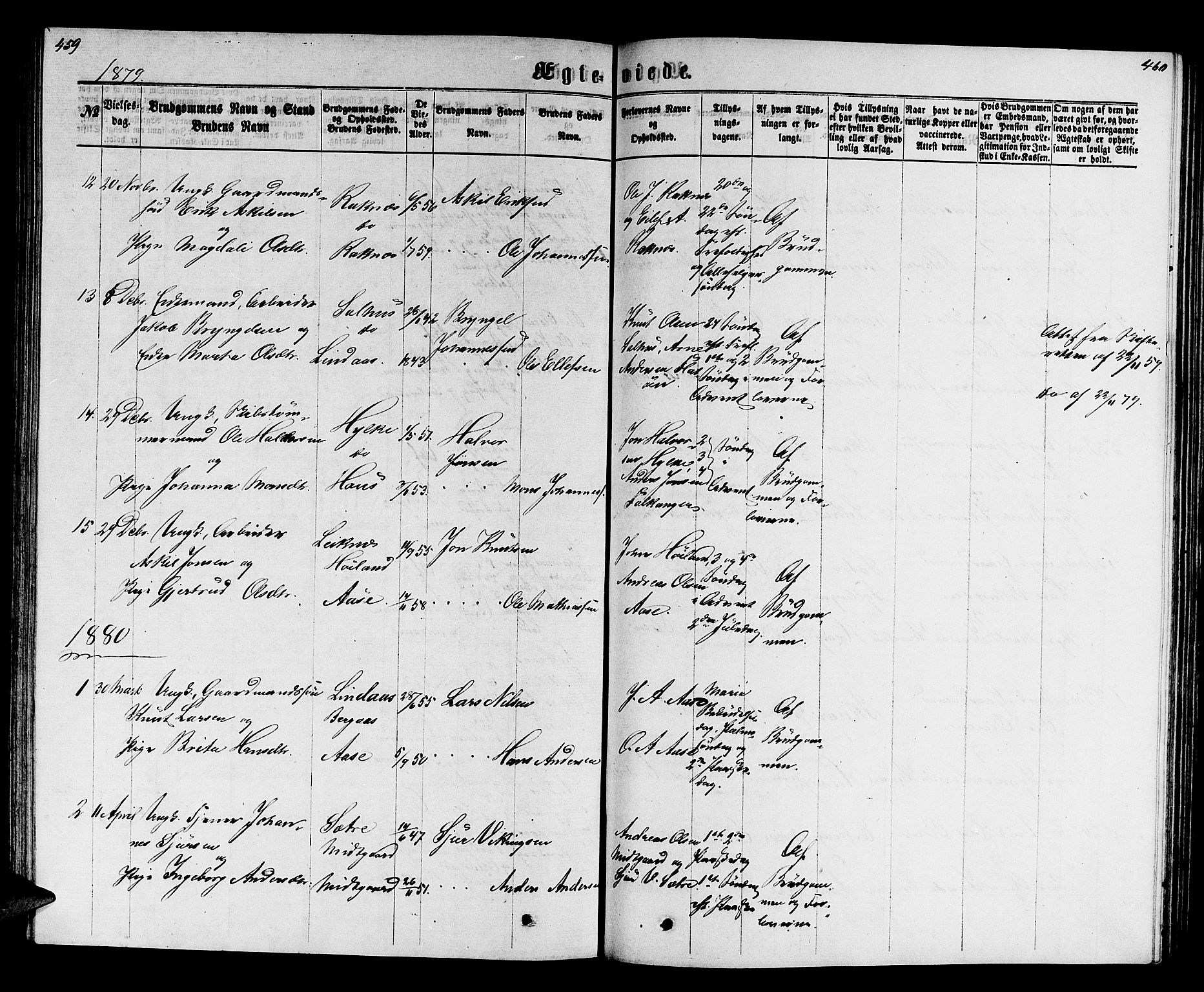 Hamre sokneprestembete, SAB/A-75501/H/Ha/Hab: Parish register (copy) no. B 2, 1863-1880, p. 459-460