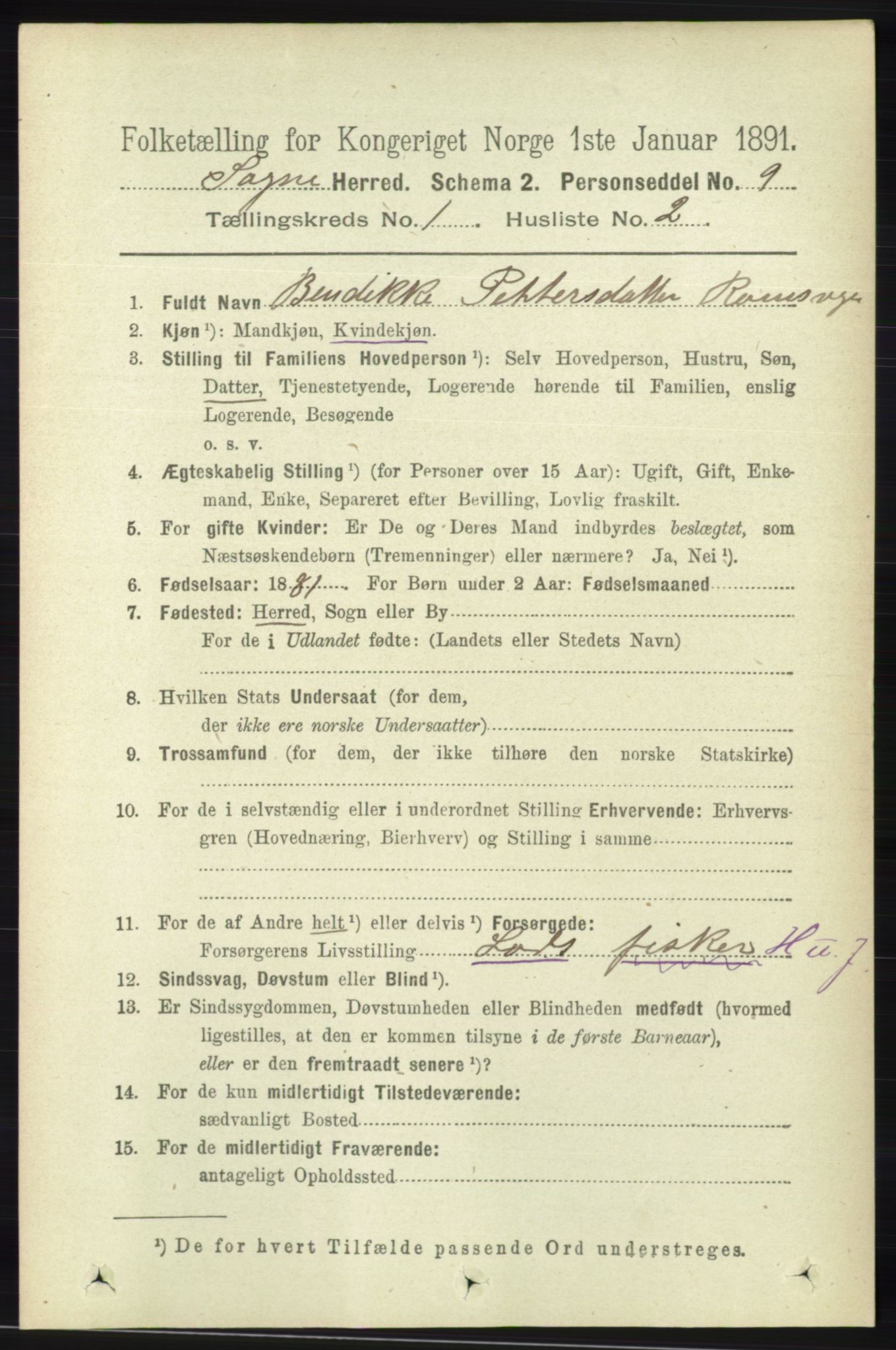 RA, 1891 census for 1018 Søgne, 1891, p. 77