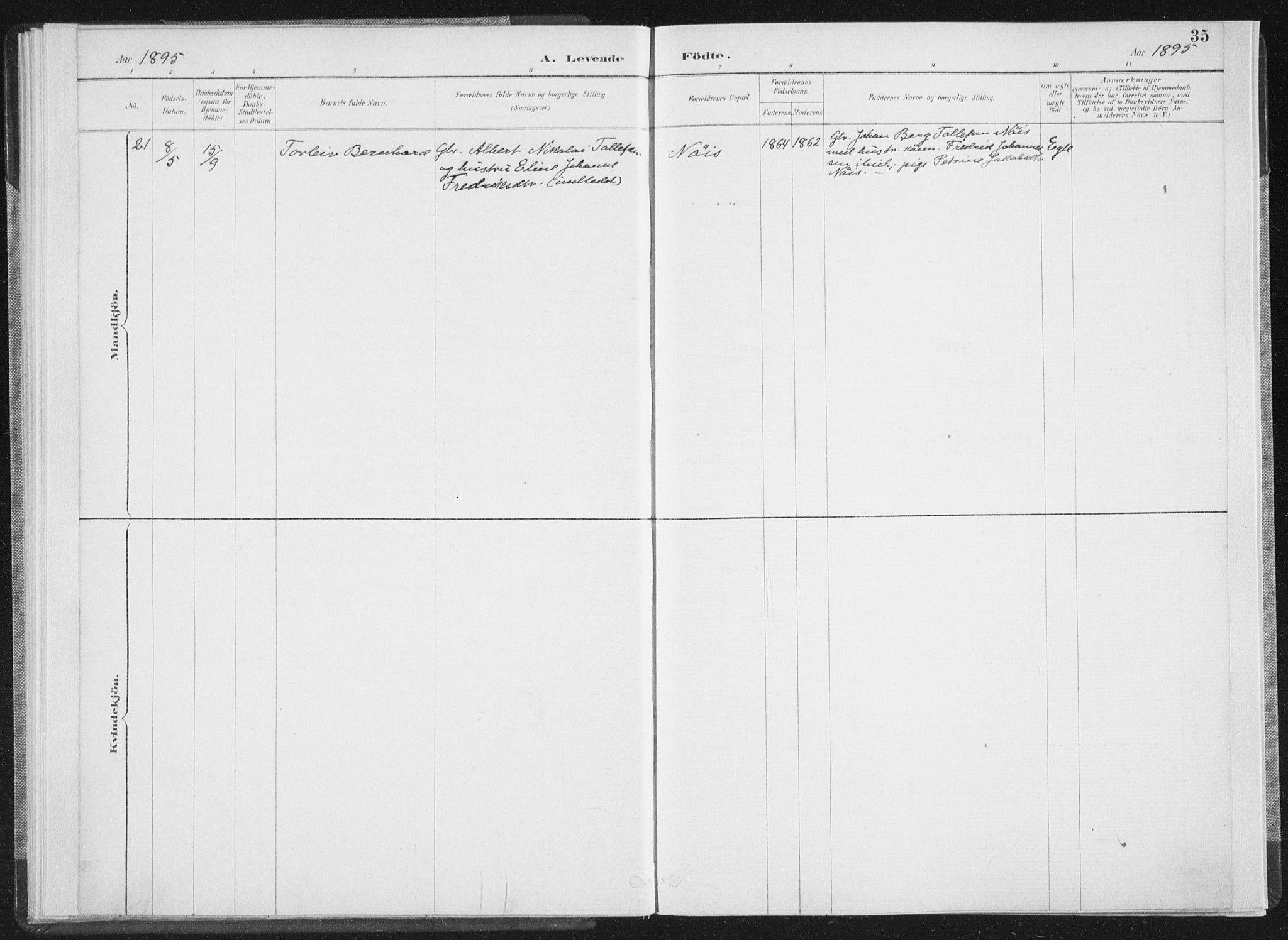 Ministerialprotokoller, klokkerbøker og fødselsregistre - Nordland, AV/SAT-A-1459/898/L1422: Parish register (official) no. 898A02, 1887-1908, p. 35