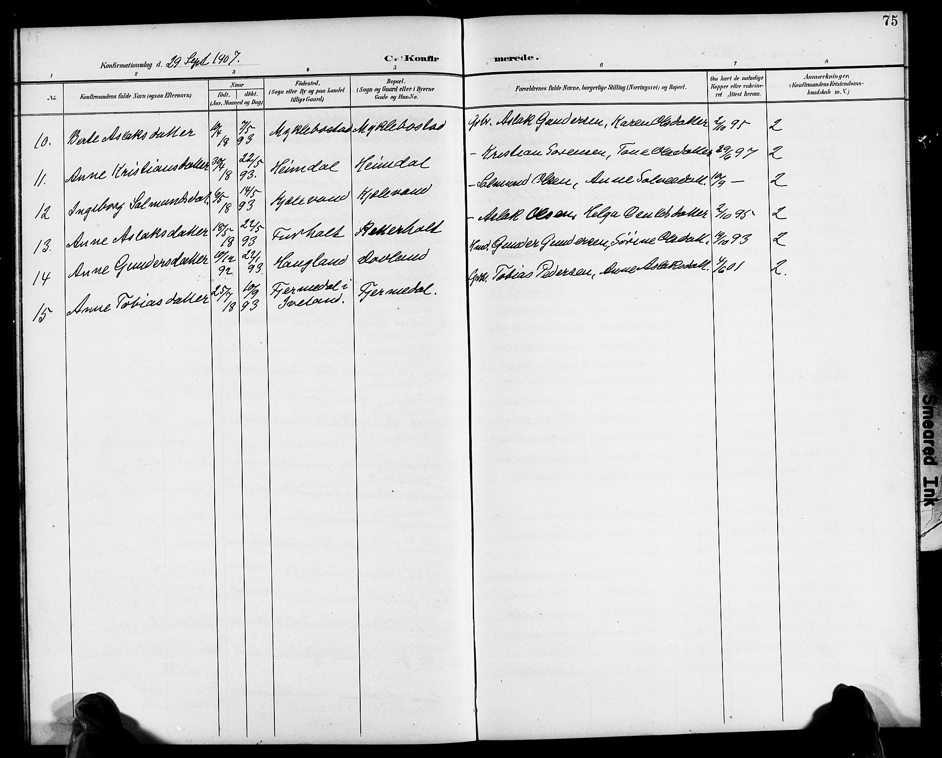 Herefoss sokneprestkontor, AV/SAK-1111-0019/F/Fb/Fbb/L0003: Parish register (copy) no. B 3, 1892-1917, p. 75