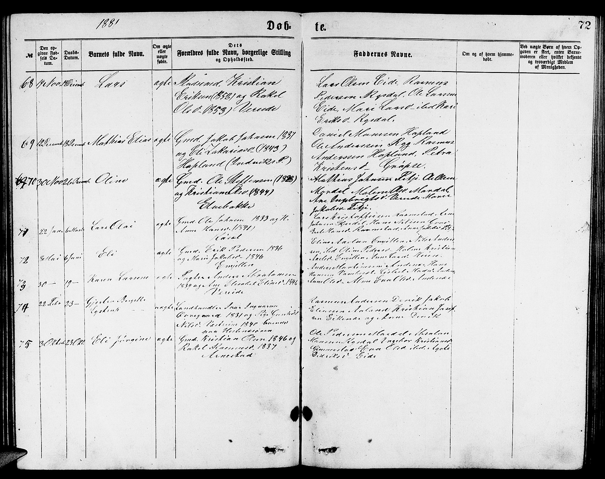 Gloppen sokneprestembete, AV/SAB-A-80101/H/Hab/Habb/L0001: Parish register (copy) no. B 1, 1872-1888, p. 72