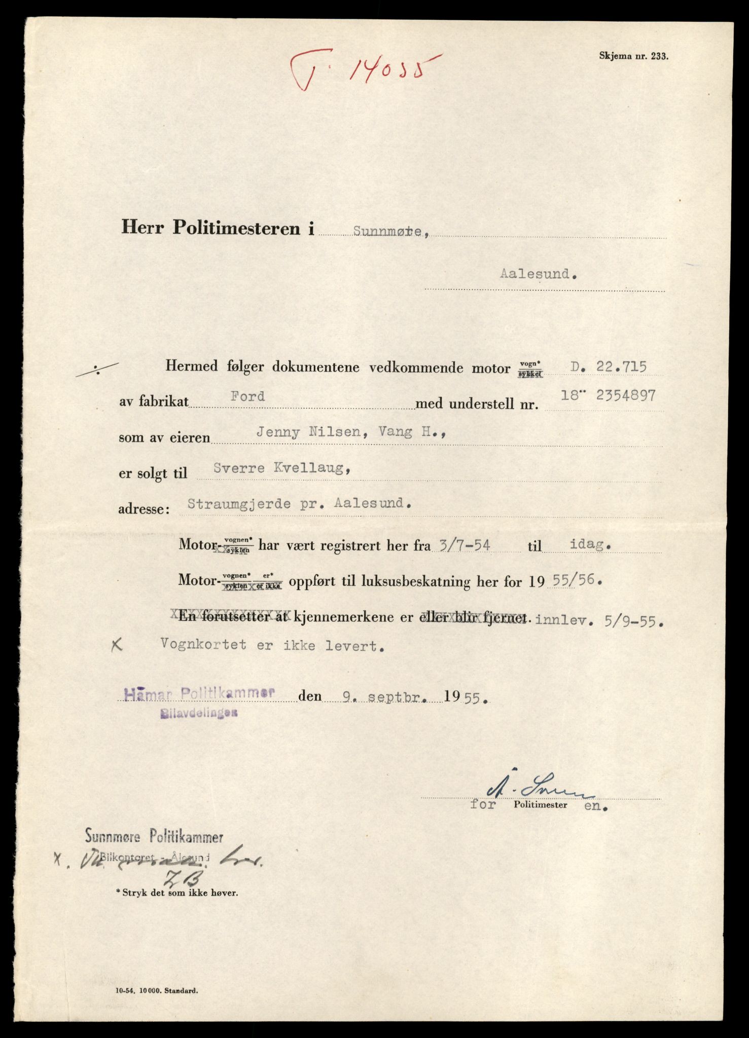 Møre og Romsdal vegkontor - Ålesund trafikkstasjon, AV/SAT-A-4099/F/Fe/L0042: Registreringskort for kjøretøy T 13906 - T 14079, 1927-1998, p. 2607