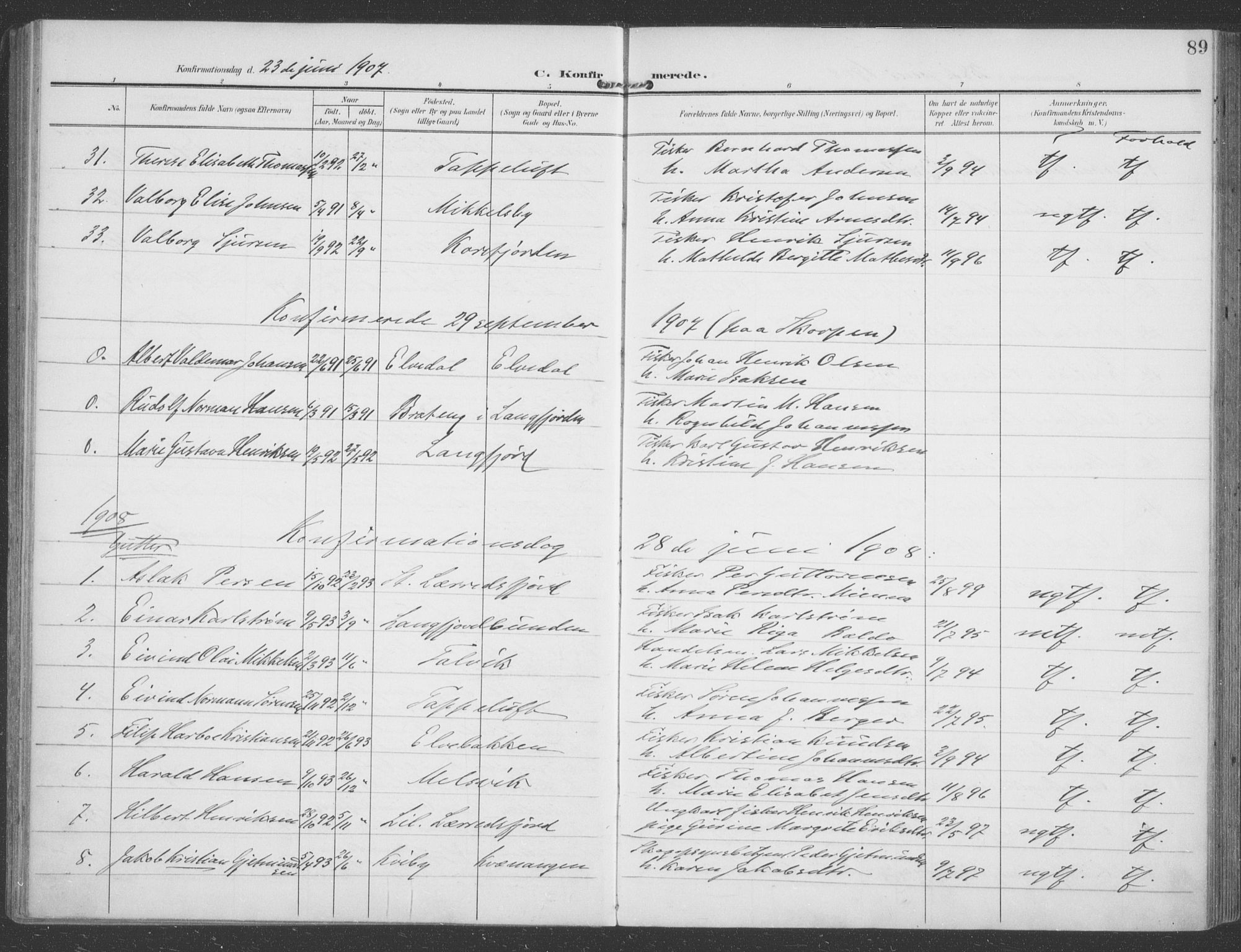 Talvik sokneprestkontor, SATØ/S-1337/H/Ha/L0017kirke: Parish register (official) no. 17, 1906-1915, p. 89